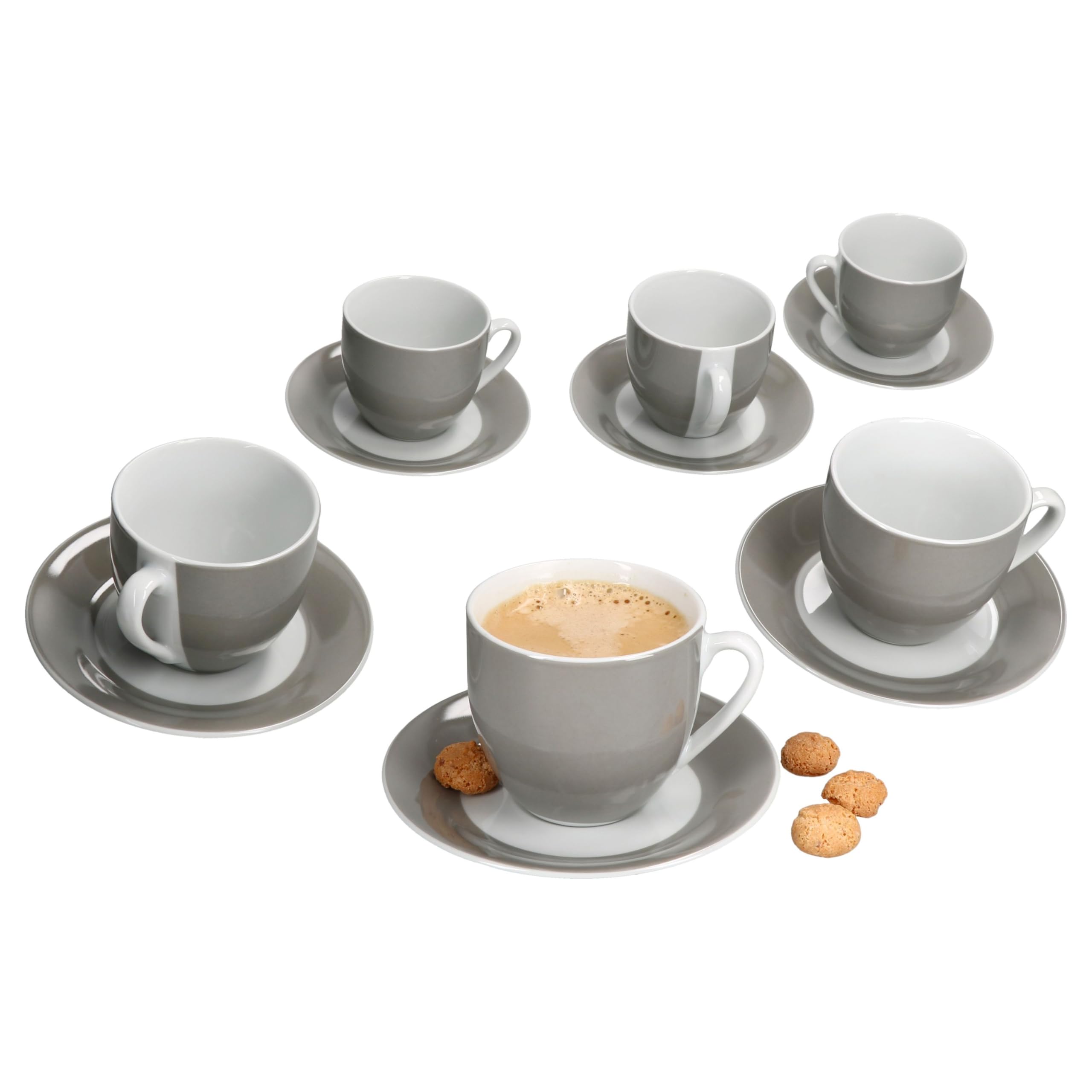 Set Di 6 Tazzine Da Caffè E Piattini, In Porcellana, Impilabili, Con