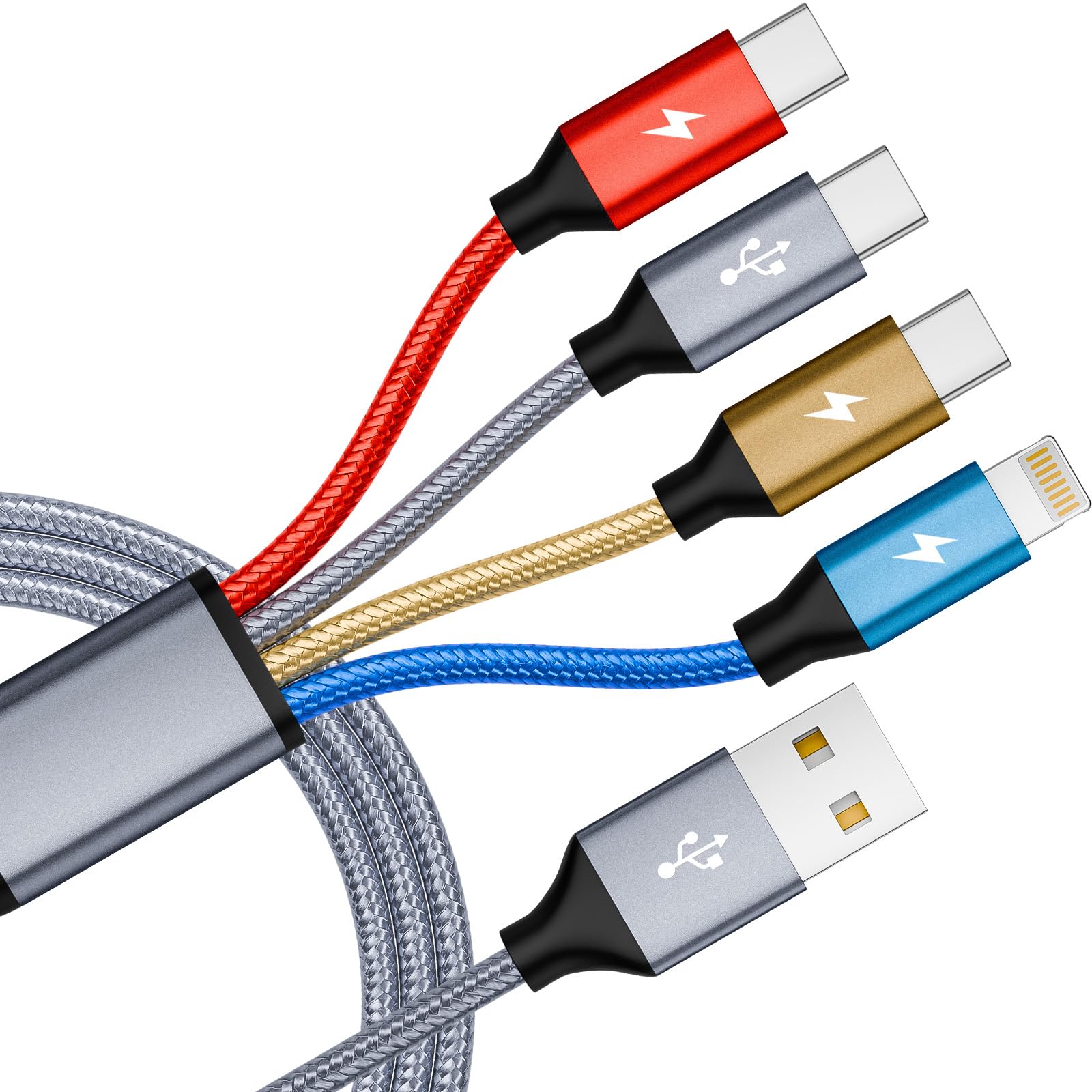Câble de charge multiple 4 en 1, 1 lot de cordons de charge de 1,5 m pour plusieurs appareils