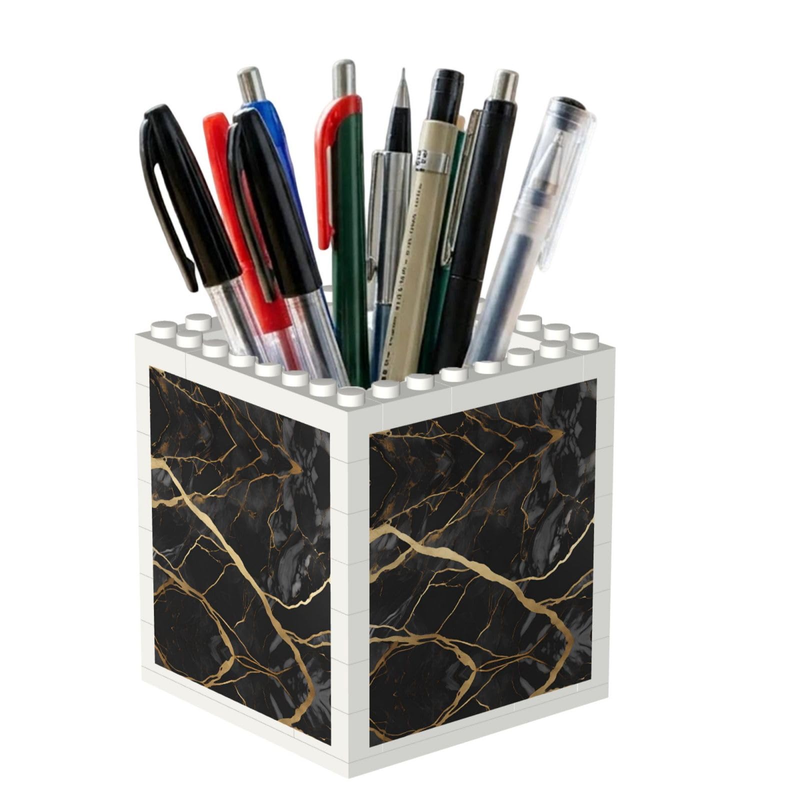 ESNAIUVCD Colored Marble Print Building Block Pen Holder - Pencil Holder For Desk/Classroom,Desk Accessories, Multifunctional Office Supplies Pen Organizer Pencil Cups(2pcs)