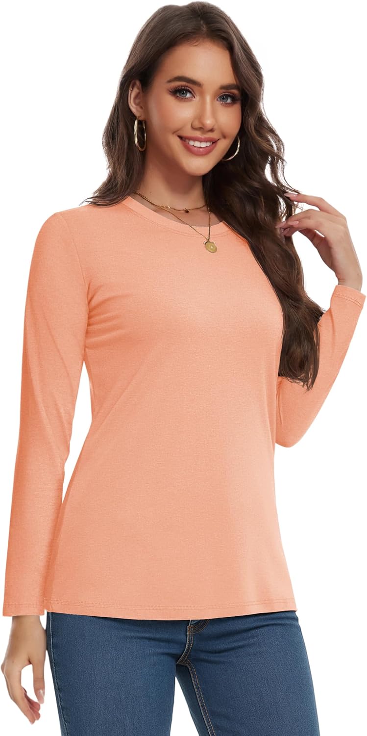 YUCOLEN Long Sleeve Shirts for Women Cotton Crewneck Casual T-Shirts Soft Basic Tee Long Sleeve Tops - Image 3