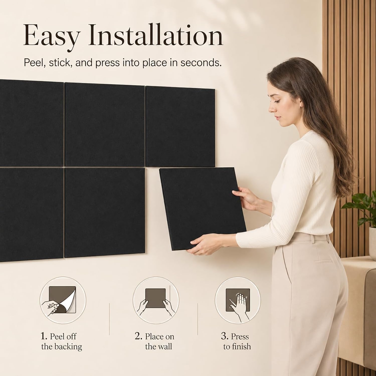 Large Cork Boards for Walls – 48" x 36" Self Adhesive Felt Wall Tiles, Ideal for Office Black Bulletin Board, Easy to Install Pin Board Photo Dart Board Wall Protectors