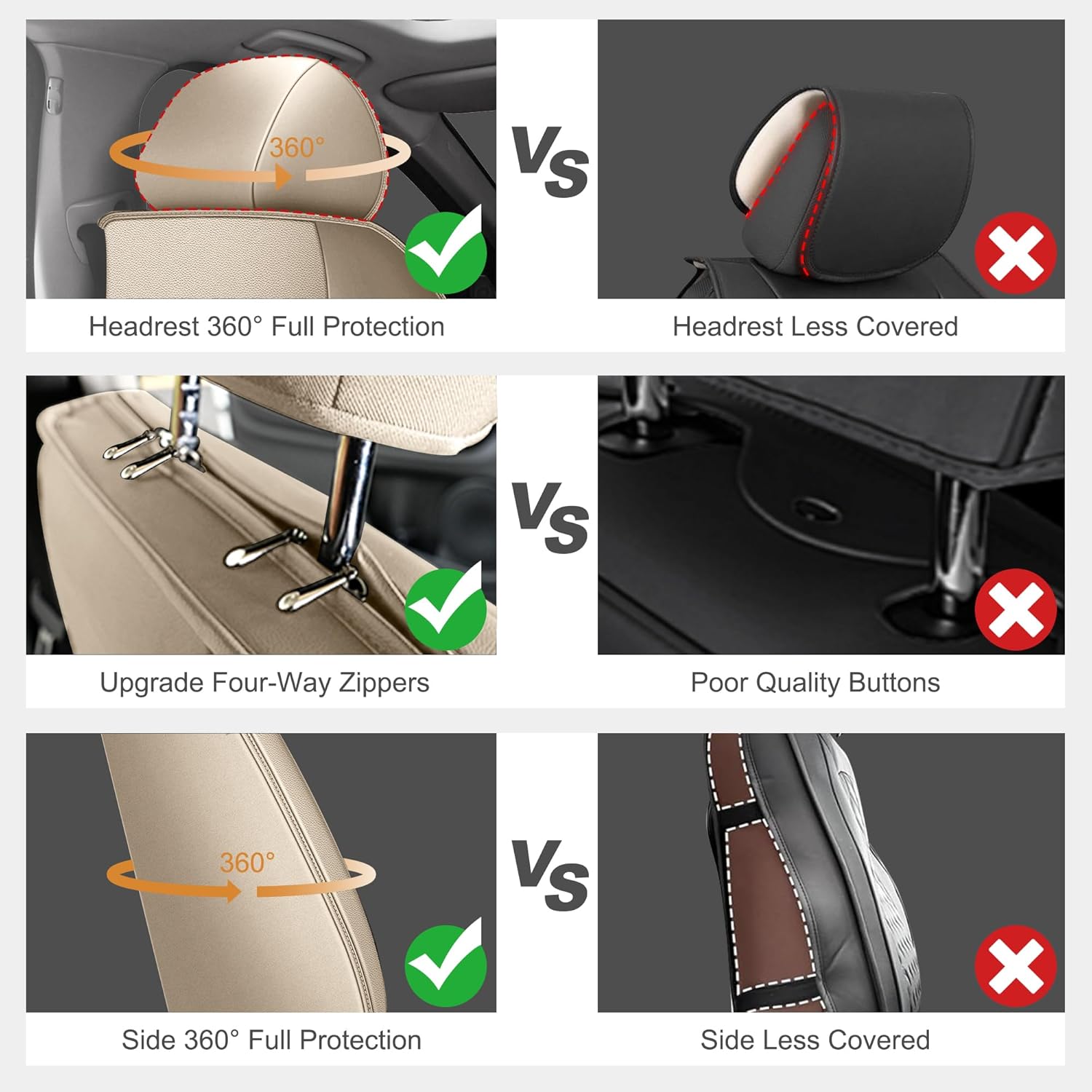 Car Seat Covers Full Set Fit for Honda Civic 2003-2015 Waterproof Seat Covers Faux Leather Car Seat Cushions Automotive Seat Protectors Covers(5 Seats, Beige)