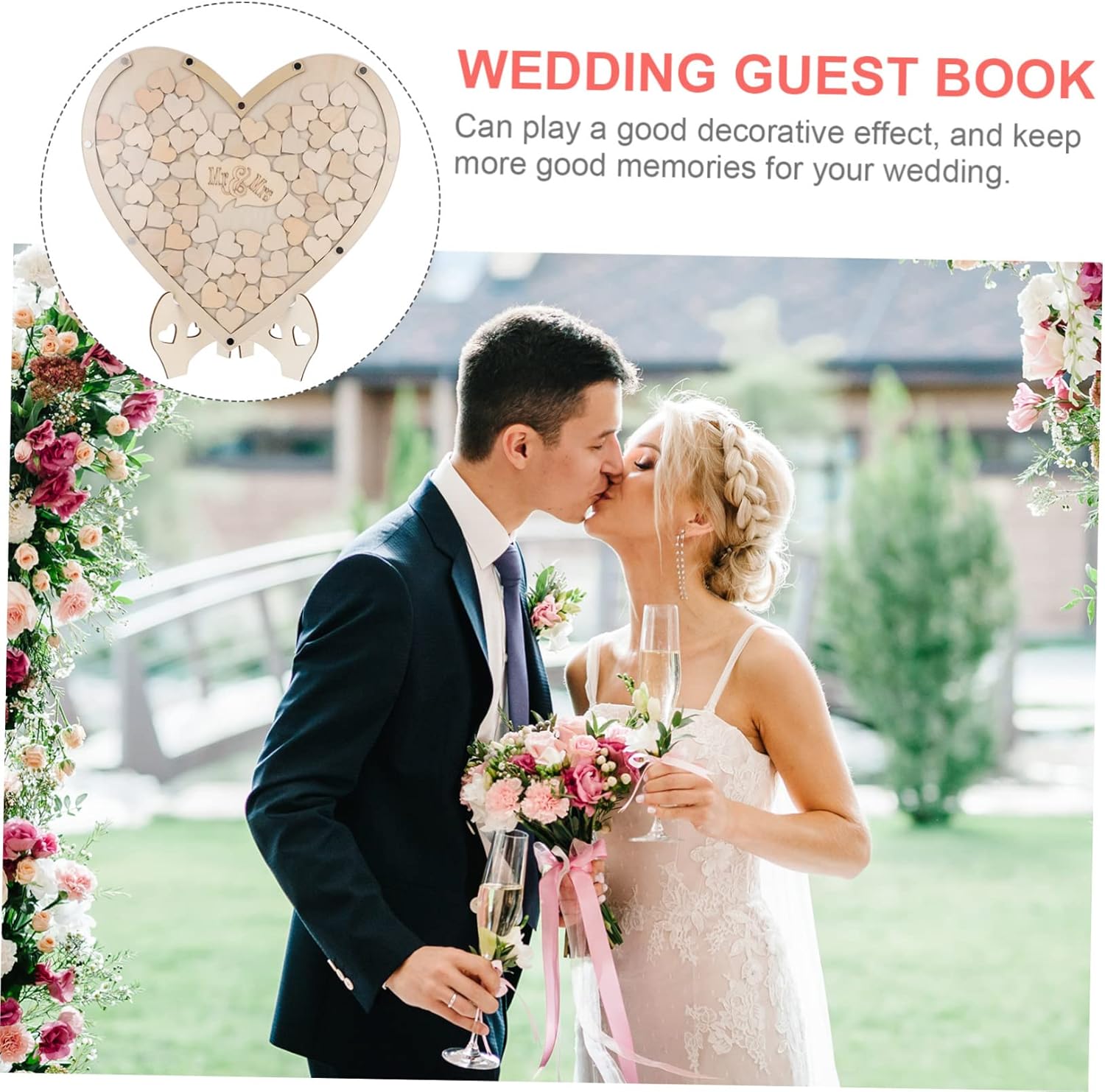 PRETYZOOM 1set Heart-Shaped Wedding Guest Book Alternative Creative Rustic Wedding Decor Easy Assemble Guest Signature Guideline for Showers and Design Signs