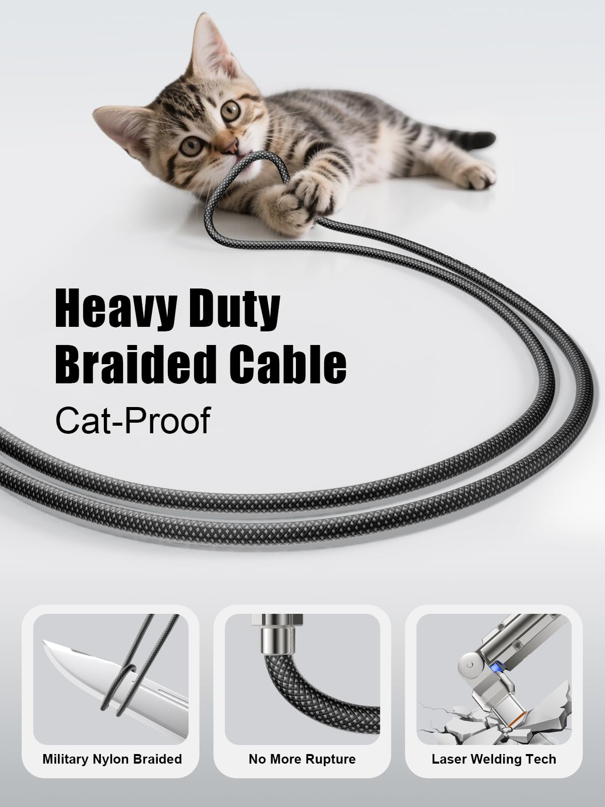 Cable USB C mejorado de 60 W de 10 pies, rotación de 180°, cable de carga rápida USB C a USB C, cable de carga trenzado de nailon tipo C para iPhone 17/16/15, MacBook, iPad, Samsung