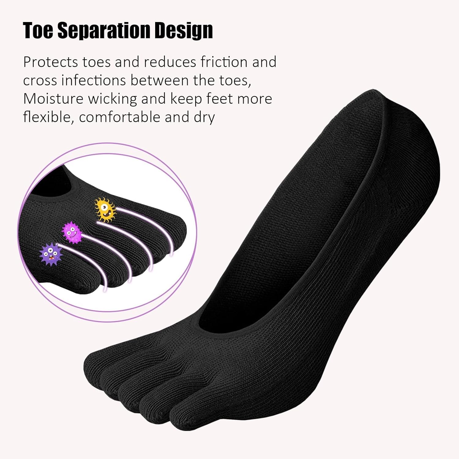 ZAKASA No Show Toe Socks Women Running Five Finger Socks Invisible Liner Boat Low Cut Loafer Socks for Ladies - Image 4