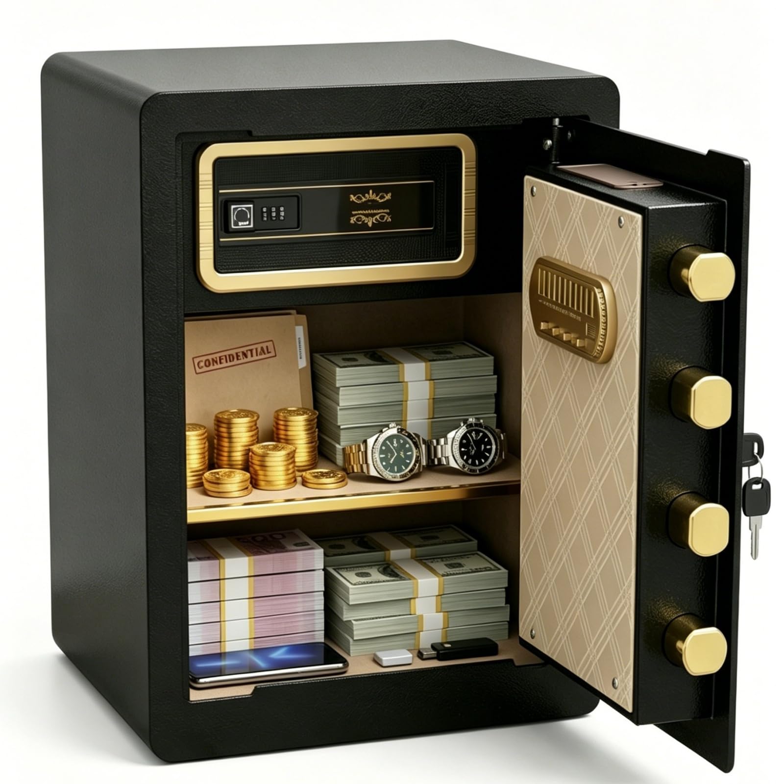 2.0 Cub Safe Box, 44,5 cm di altezza, cassaforte ignifuga con tastiera, chiavi di ricambio e sistema di allarme, cassaforte digitale per documenti, denaro, medicinali