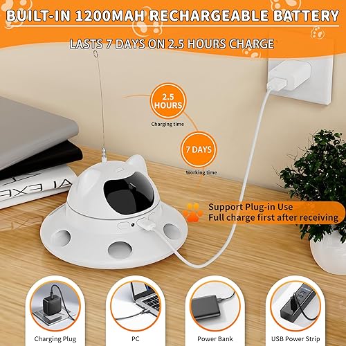 Miniatura 5 de Juguete láser para gatos, 3 en 1, juguete automático para gatos con láser aleatorio de 360 y pluma interactiva, 5 patrones láser, recargable por