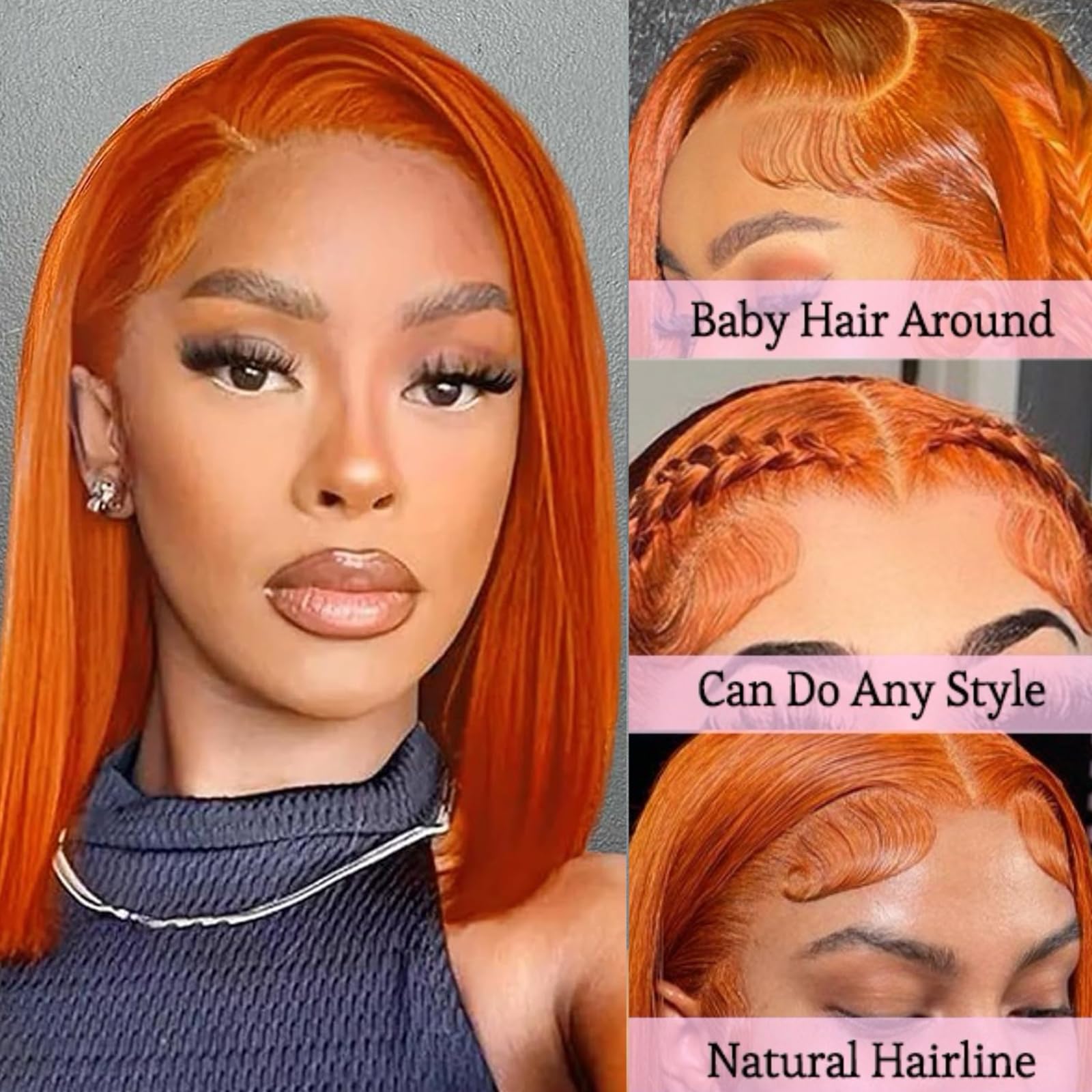 Amazon.com : VYCRAVE Ginger Orange Bob Wig Human Hair 13x4 