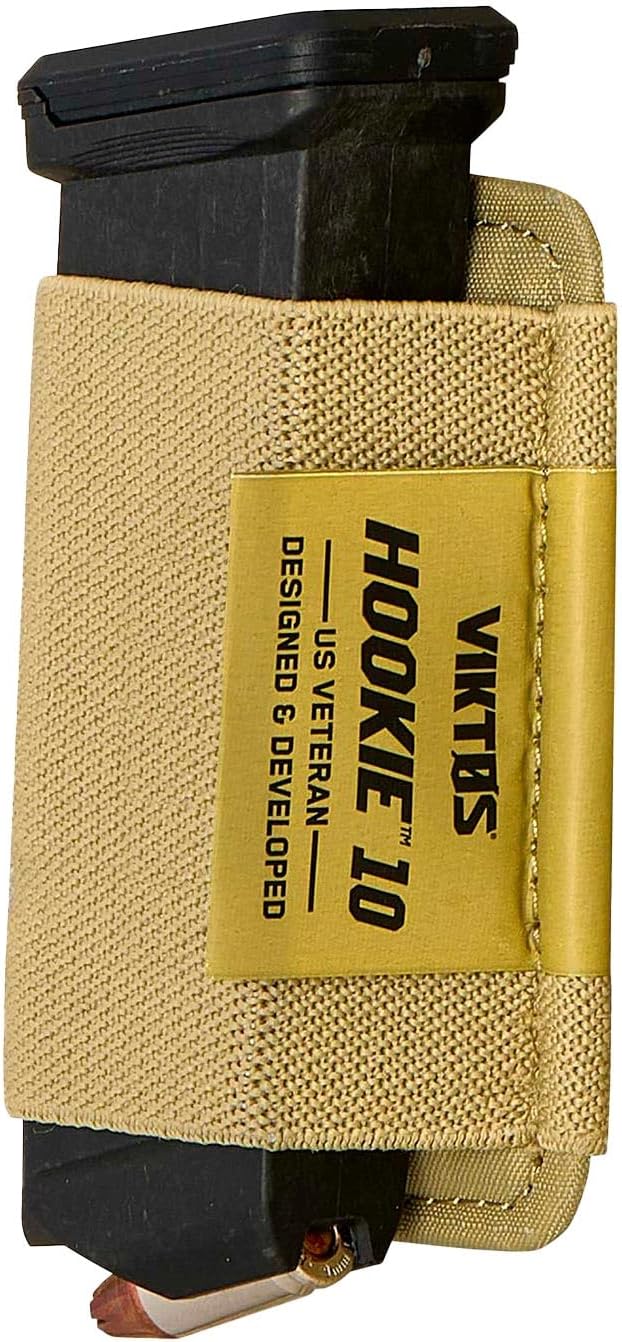 VIKTOS Hookie 10 EV Single Pistol Magazine Holder | Durable Compact 2.5" W x 3.75" H Tactical Storage EDC Tactical Mag Pouch with Elastic Webbing & Hook Backing