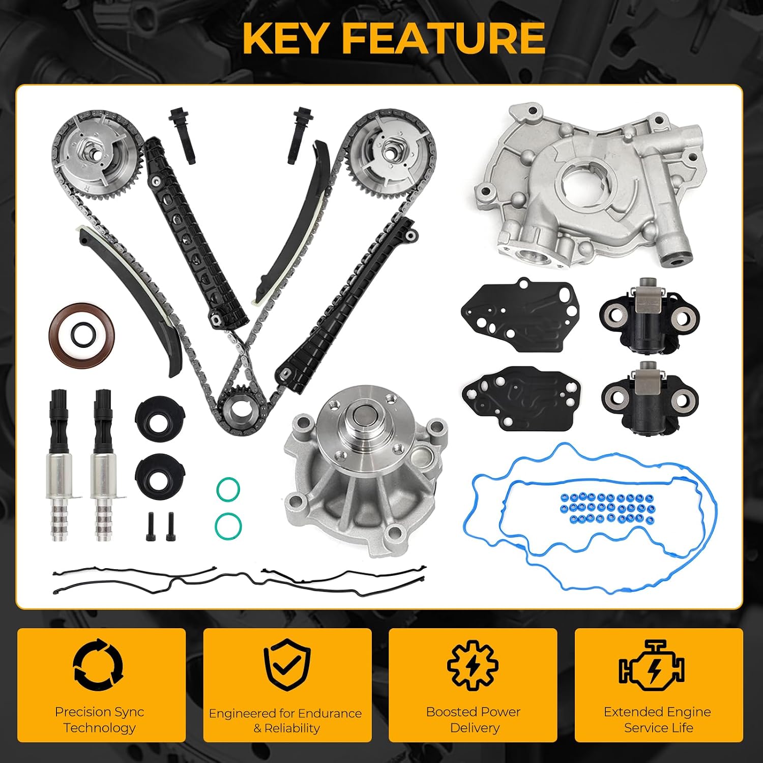 Timing Chain Kit with VVT Valves and Oil Water Pump Compatible with Ford F150 F250 F350 2004-2008, Lincoln Navigator 2005-2010 with 5.4L V8 3-Valve Engine, Replacement for Part Numbers: 3L3Z6M280EA