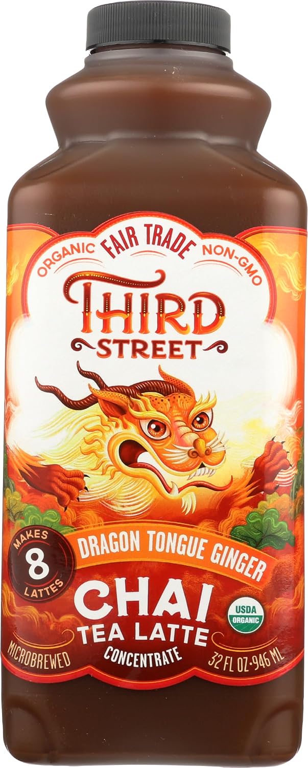 Third Street Inc Organic Dragon Tongue Ginger Chai Concentrate, 32 Fl. Oz., Black Tea Latte, Generously Spiced Tea Blend, Concentrate Beverage 1:1, Vegan, Gluten Free, Kosher, Non-GMO image 4