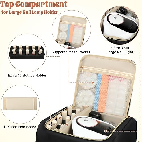 Miniatura 3 de Bolsa Organizadora de Esmalte de Uñas Soporta Esmalte de Uñas (15ml/0.5 fl oz) y Lámpara de Uñas, Estuche de Almacenamiento de Kit de Uñas de Cuero