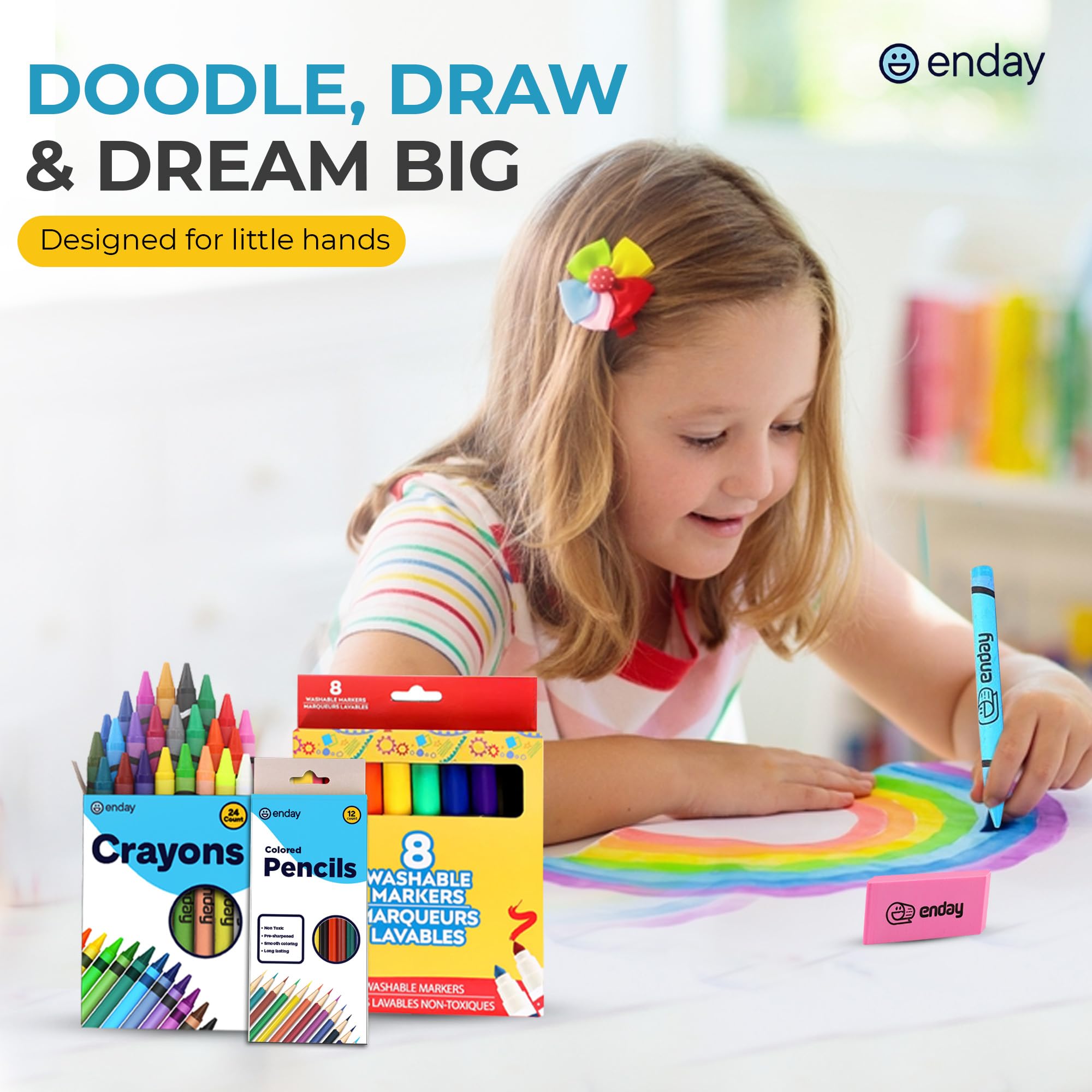 Kit de fournitures scolaires de 2e et 3e classe Enday - Kit de rentrée scolaire de 74 pièces - Fournitures scolaires de qualité supérieure pour enfants pour filles et garçons - Fournitures scolaires