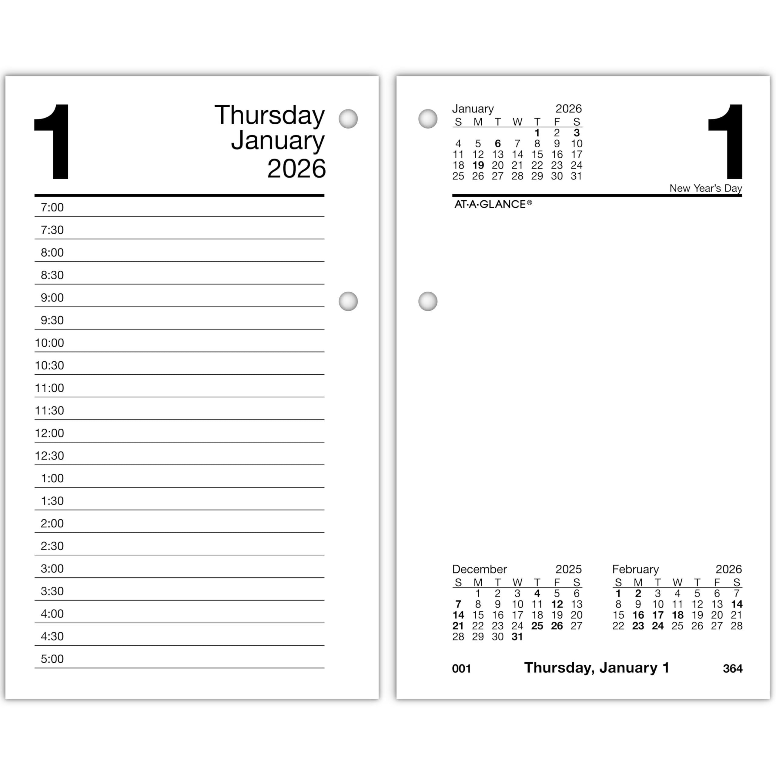 AT-A-GLANCE 2026 Desk Calendar Refill, Daily, 3.5" x 6", Standard, Loose-Leaf, Recycled (E717R5026)