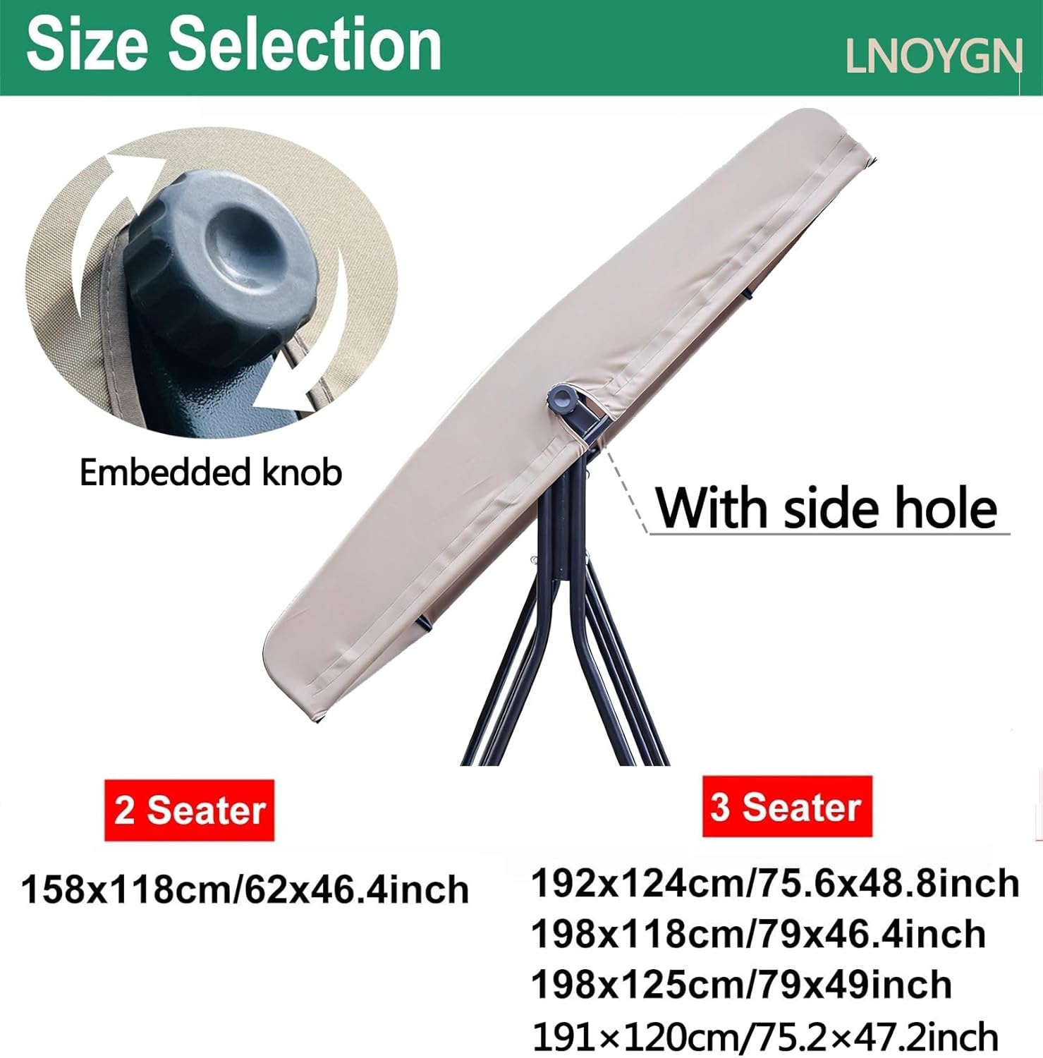 Outdoor Swing Canopy Replacement, Outdoor Patio Swing Canopy Replacement Top Cover 2/3 Seater, Waterproof Replacement Top Fabric for Garden Patio Porch(Dark Khaki,78x46.5in)