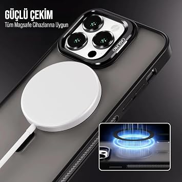 Case for iPhone from Babylon Camera Protected Matte Transparent Color Stand Case with Magsafe Wireless Charging Feature (Lens Gift) (Black, iPhone 14 Plus)