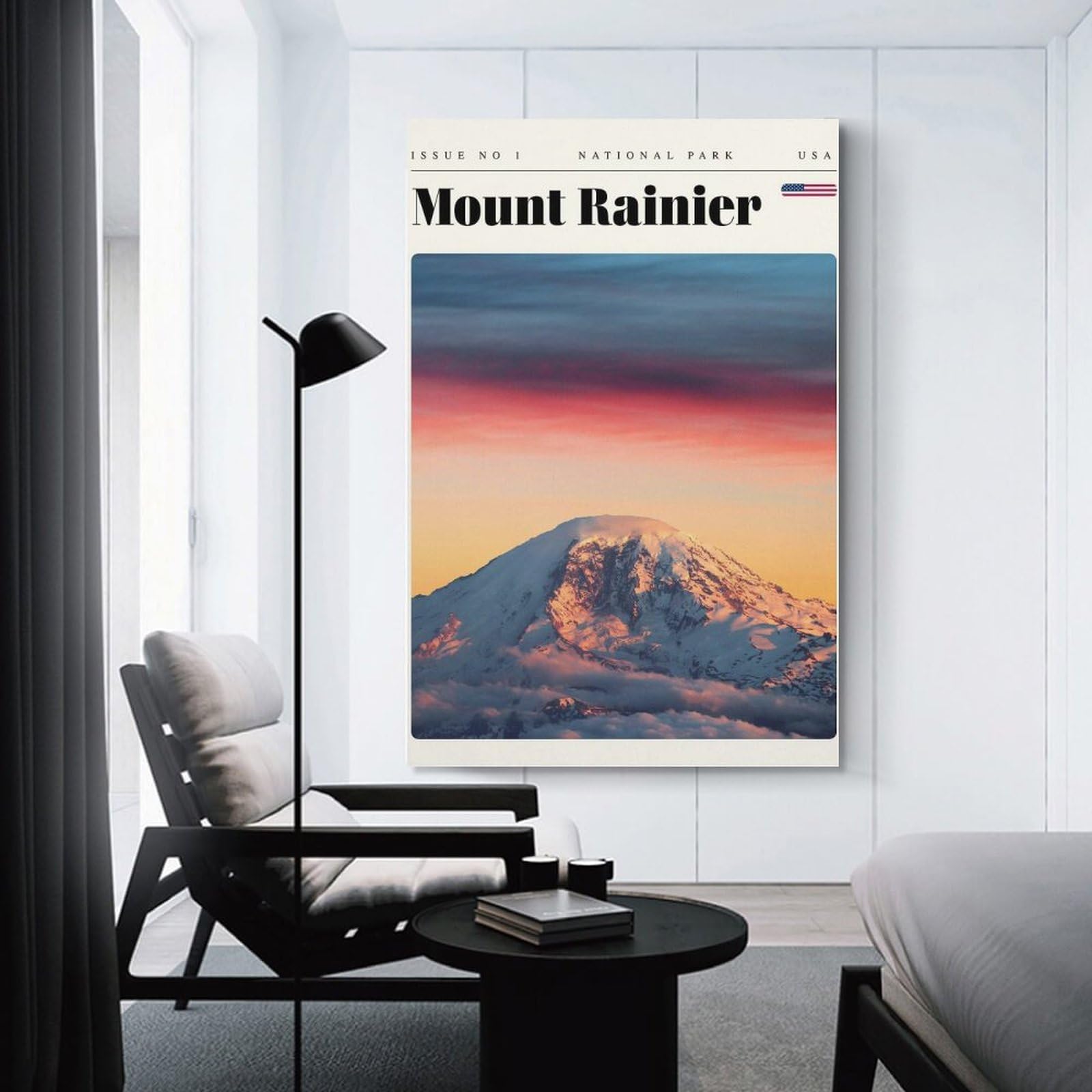 Junmoney Wall Picture Print Mount Rainier National Park Travel Art, 08x12inch(20x30cm), for Wall Displays, Bedrooms Or Room Updates, Wall Decor Suited to Curated Displays