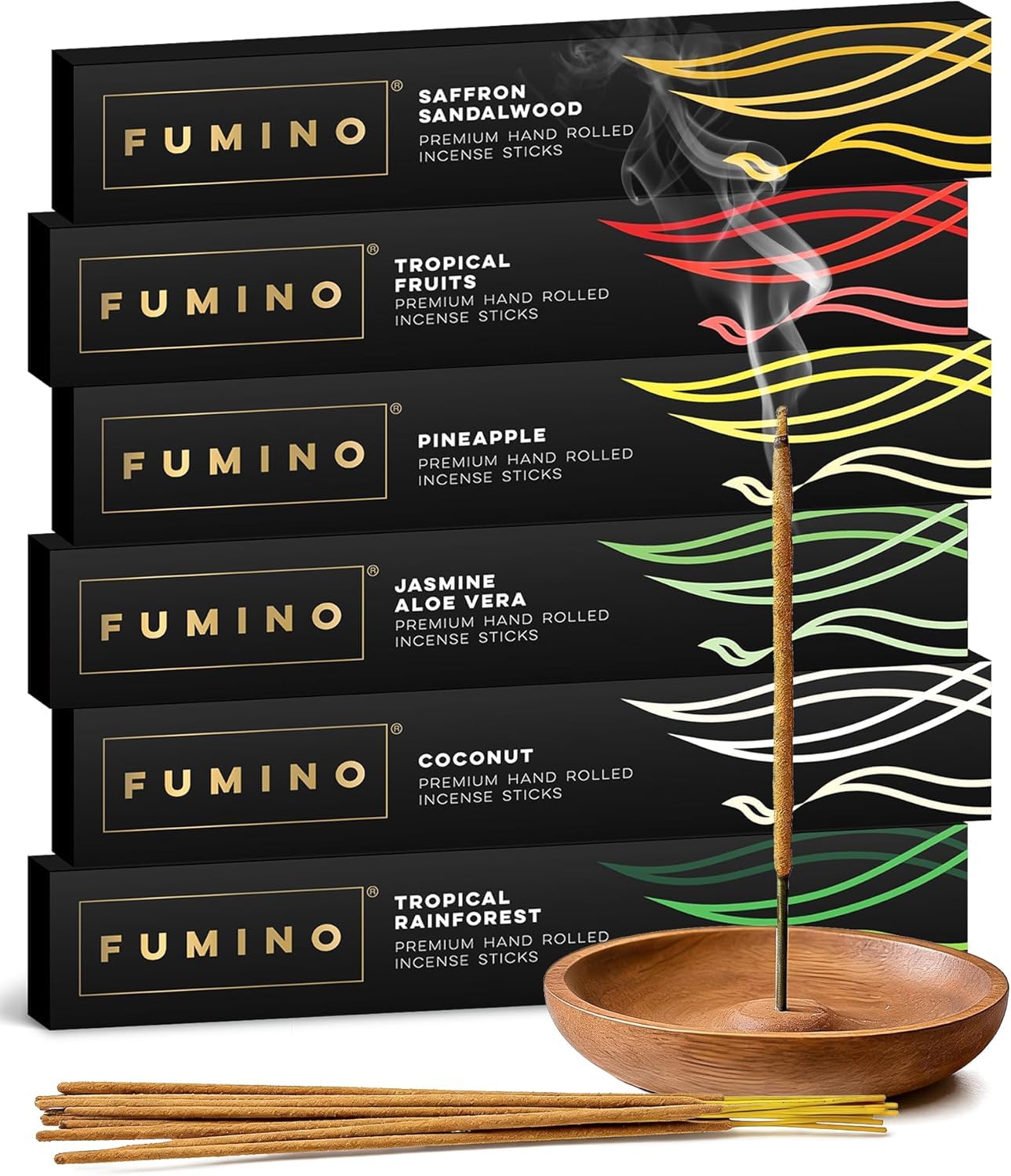 Fumino Black Incense Sticks Fresh Handmade Multipack Tropical Tastes Bundle 6 Boxes 84 Pieces (90G) Masala Agarbatti Joss Scent Fragrance For Relaxation And Meditation, Home And House Decor