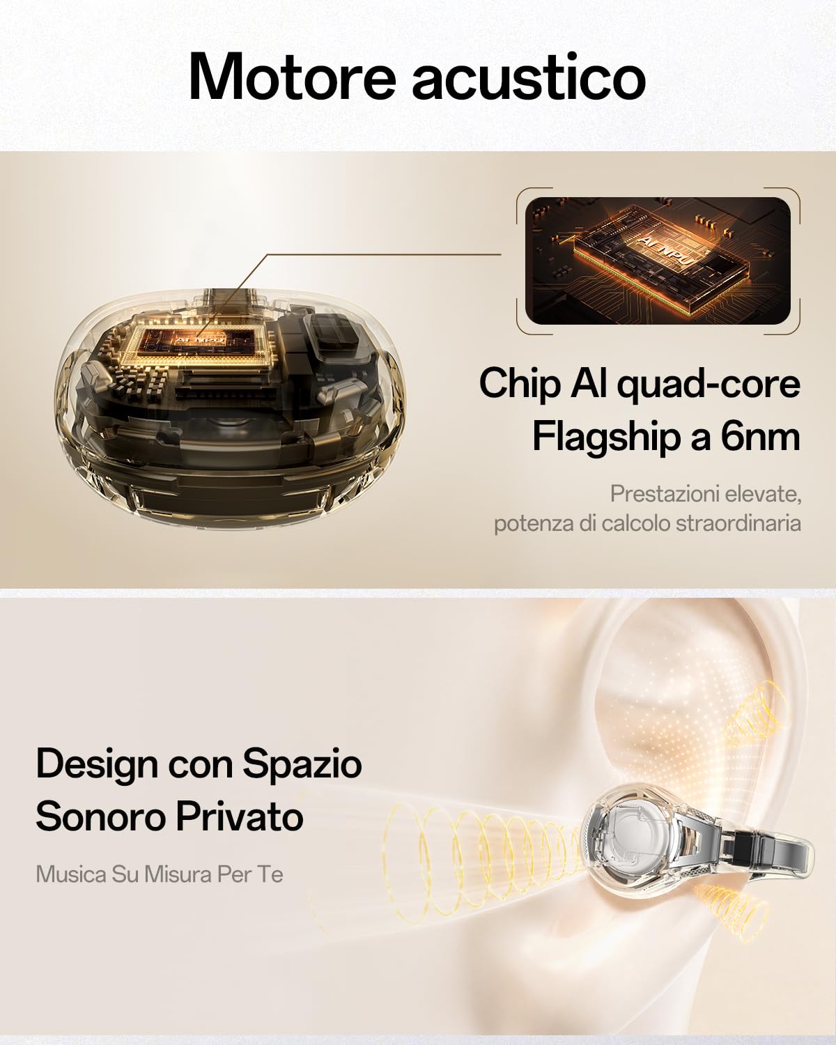 OPPO Enco Clip2 Cuffie Open-Ear, Doppi Driver 11mm+9mm, Bluetooth 6.1 Suono Dynaudio, Comfort EarHug, Audio Hi-Res LHDC 5.0, 40H Autonomia, Chiamate Ossee Nitide, Luminous Gold