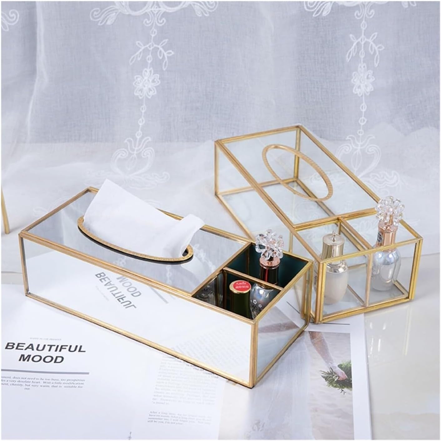 Tissue Box Holders Brass Mirrored Glass Tissue Box Holder Dustproof Desktop Storage for Home Bathroom Fun Bathroom Decor