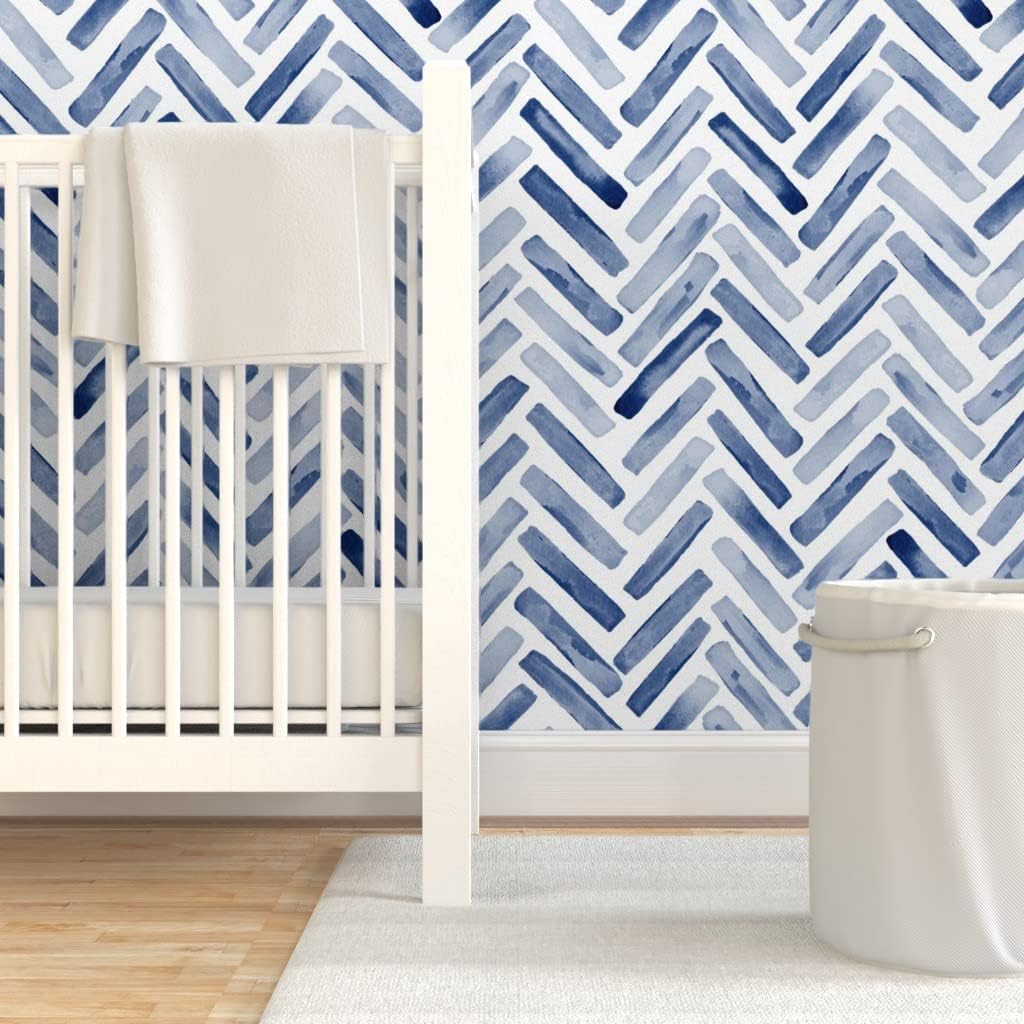 Peel & Stick Wallpaper 3ft x 2ft - Indigo Blue Painted Chevron Boys Winter Ocean Custom Removable Wallpaper by Spoonflower