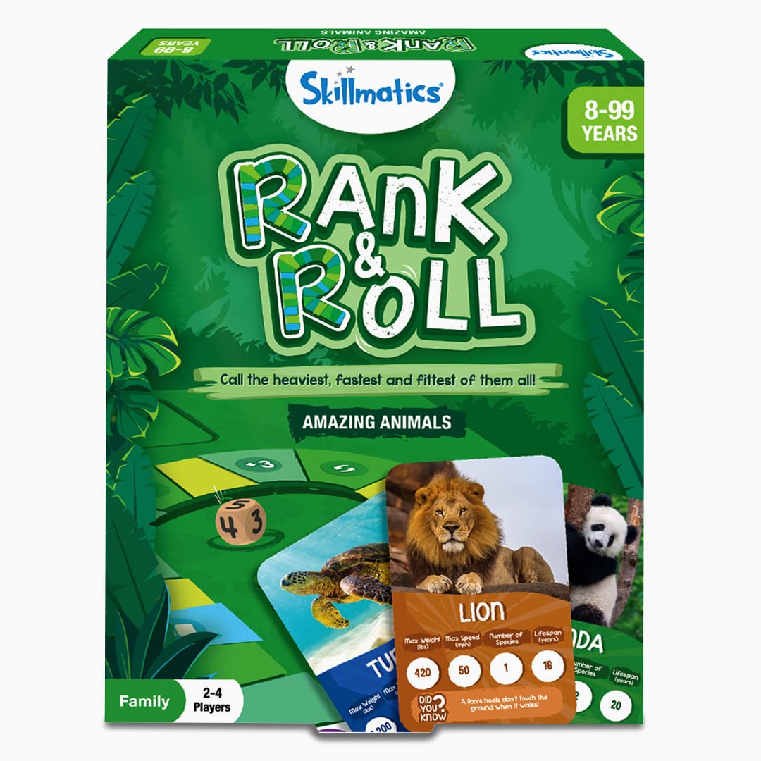 Skillmatics Trump Card & Board Game - Rank & Roll Animals, Memory Strategy Game, Games for Kids, Teens & Adults