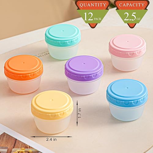 Miniatura 5 de Paquete de 12 recipientes para aderezo de ensalada, recipientes de condimentos de 2 onzas con tapas, recipientes de salsa a prueba de fugas para
