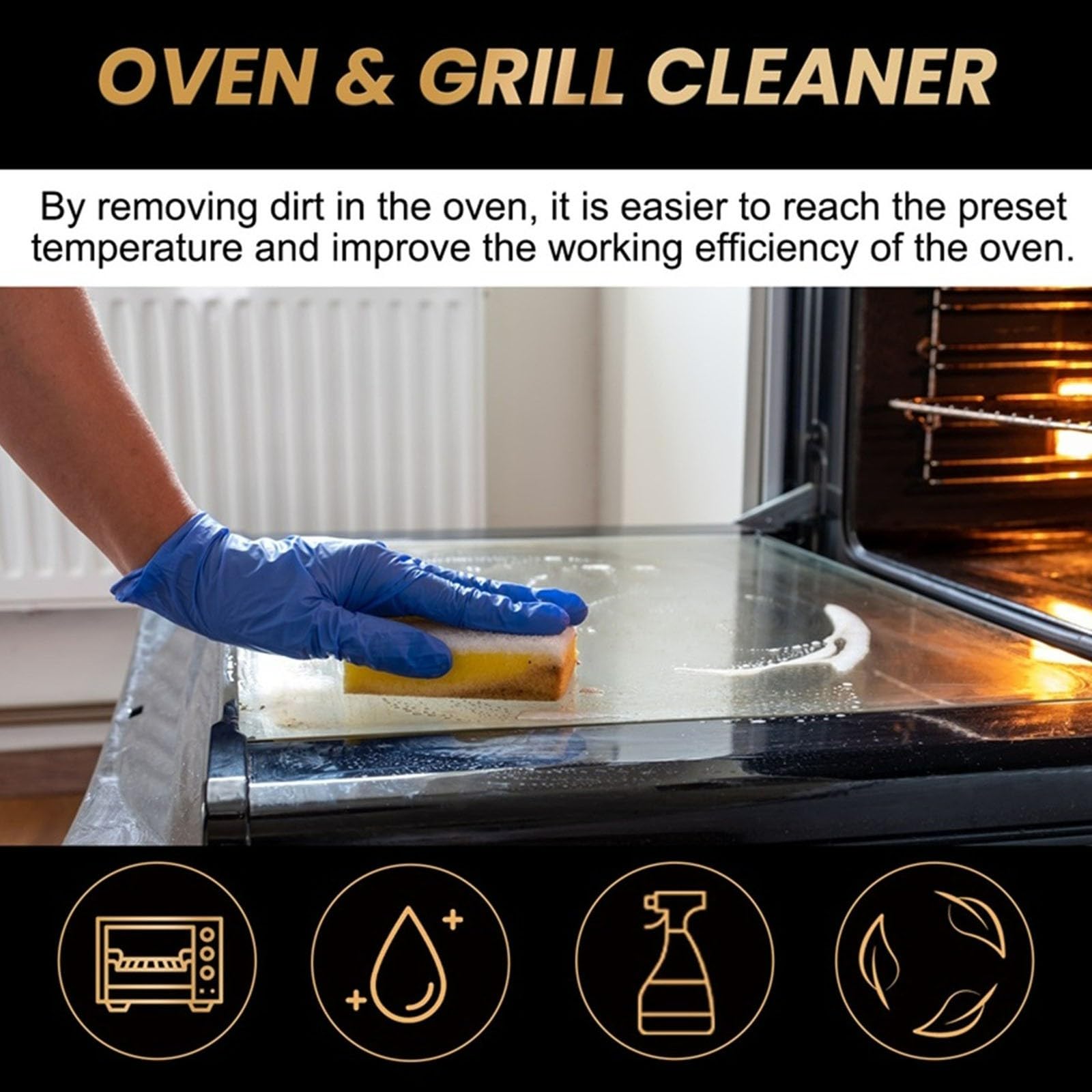 Spray detergente per forno, set detergente per forno e grill, detergente extra forte per forno, spray detergente per forno e grill per cappe aspiranti, gas grill, acciaio inossidabile, cucina (1 pezzo