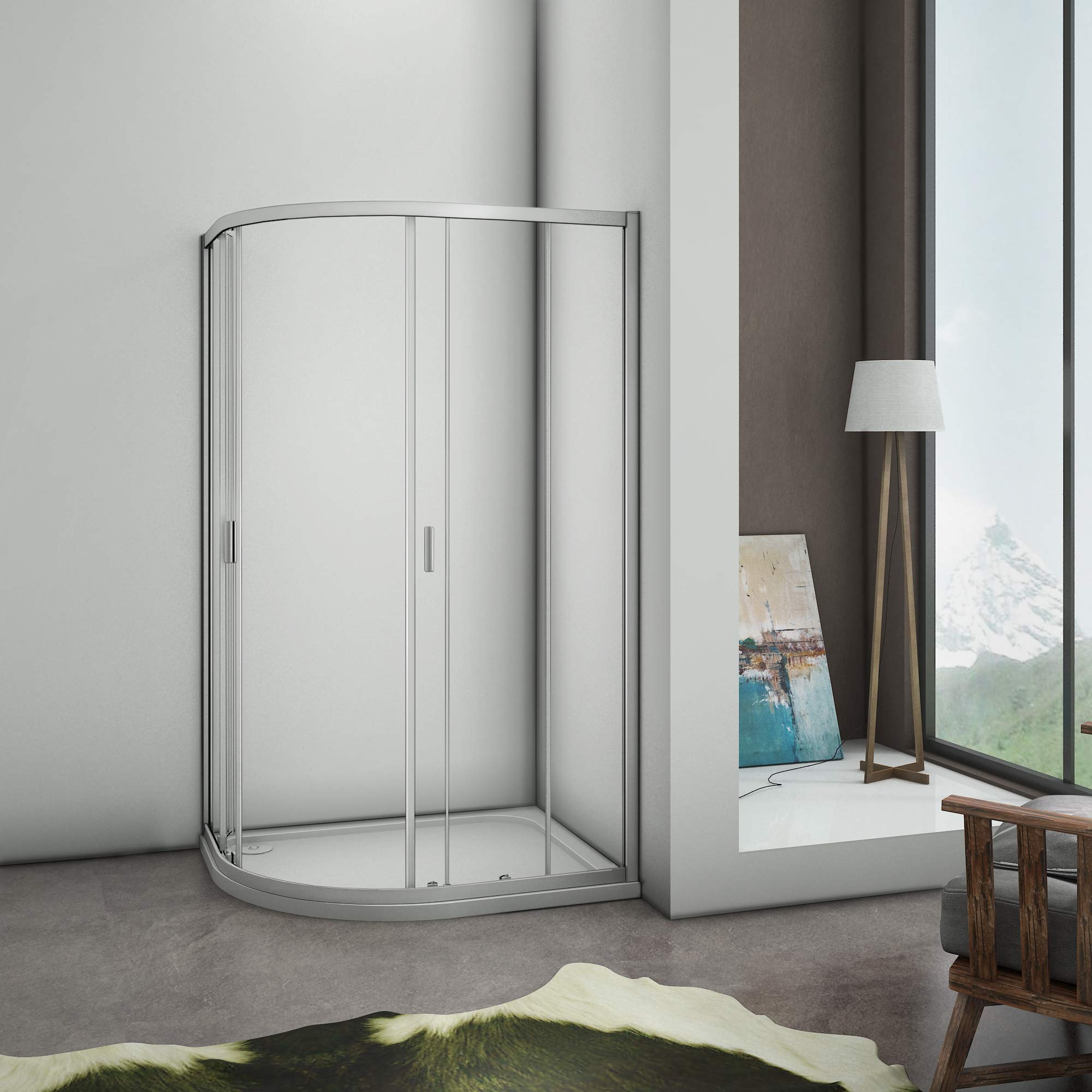Mamparas de ducha Semicircular Puerta Corredera Gris Mate Curva Italiana 5mm 90x120x185cm