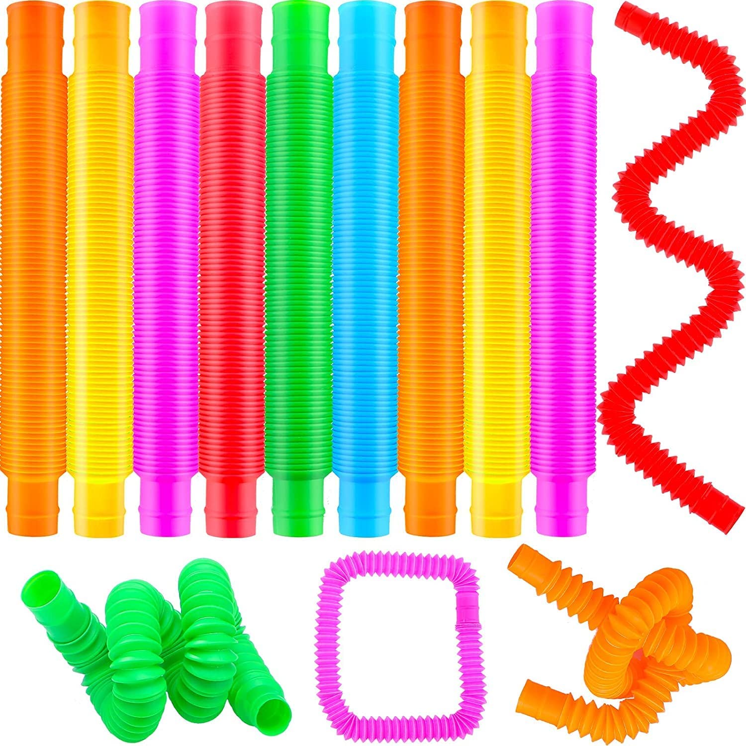 SK TOYZONE Pop Pack of Tube Sensory Fidget Toy, Multi-Color Stretchable Pipes (12 Pcs Pipe)