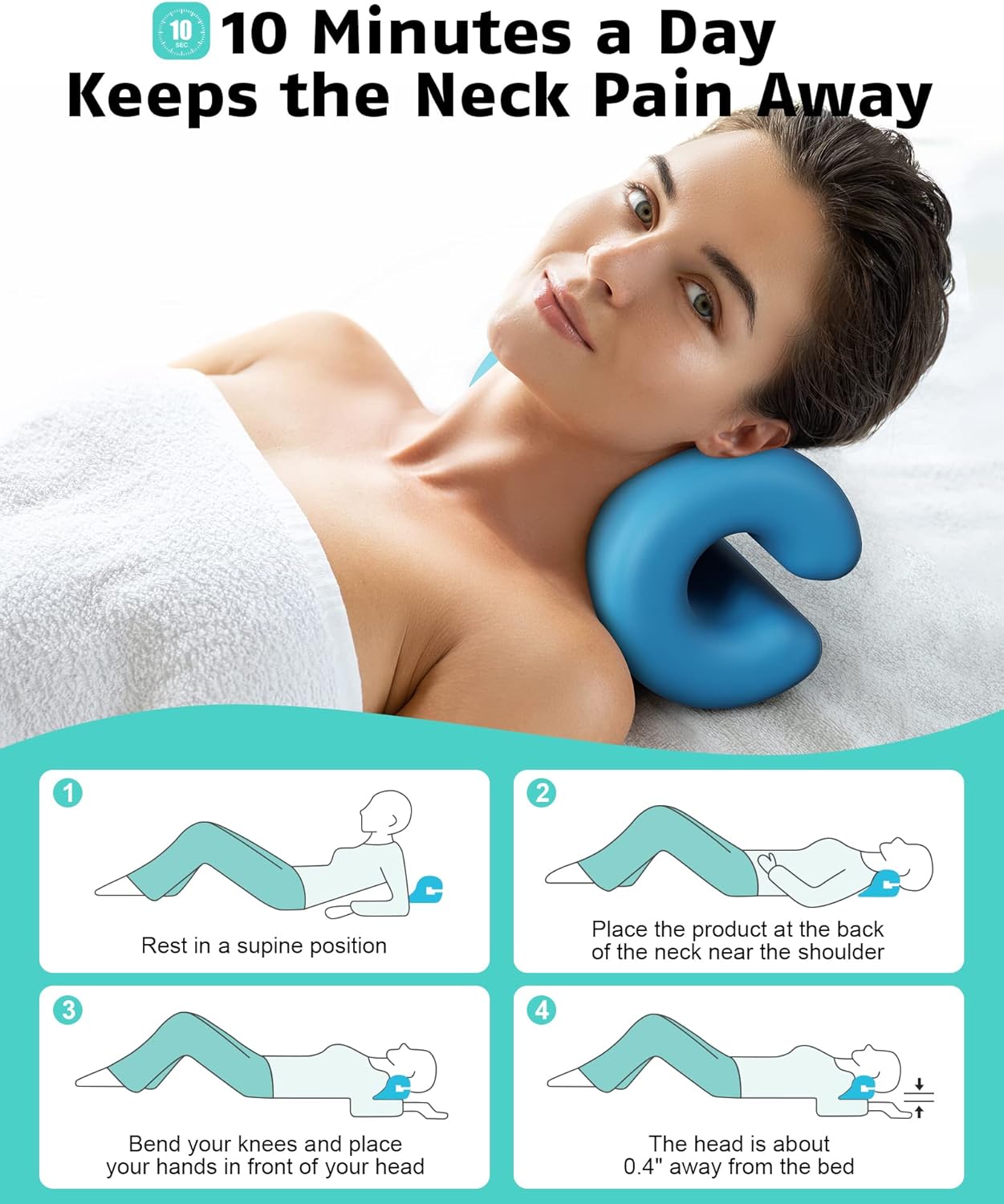 BLABOK Neck Stretcher Neck and Shoulder Relaxer,Portable Cervical Traction Device Neck Stretcher,Neck Posture Corrector Chiropractic Pillow for TMJ Pain Relief and Cervical Spine Alignment-Blue : Health & Household