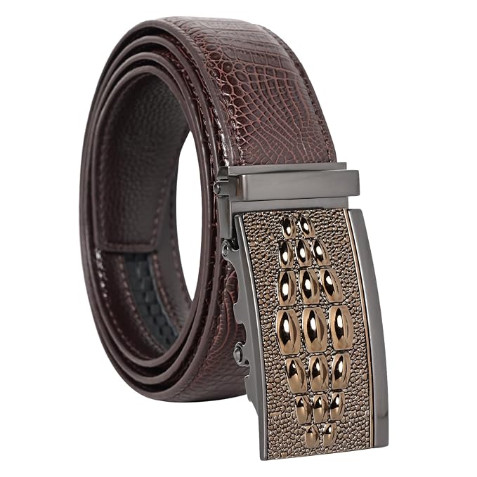 Men Faux Leather Belt, Dark brown