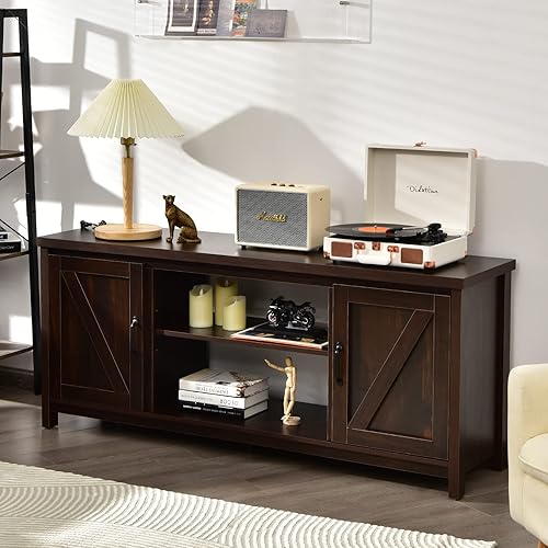 Miniatura 2 de Tangkula Soporte de TV con puerta de granero, mesa consola de TV para televisores de hasta 65 pulgadas, centro de entretenimiento multimedia con 2