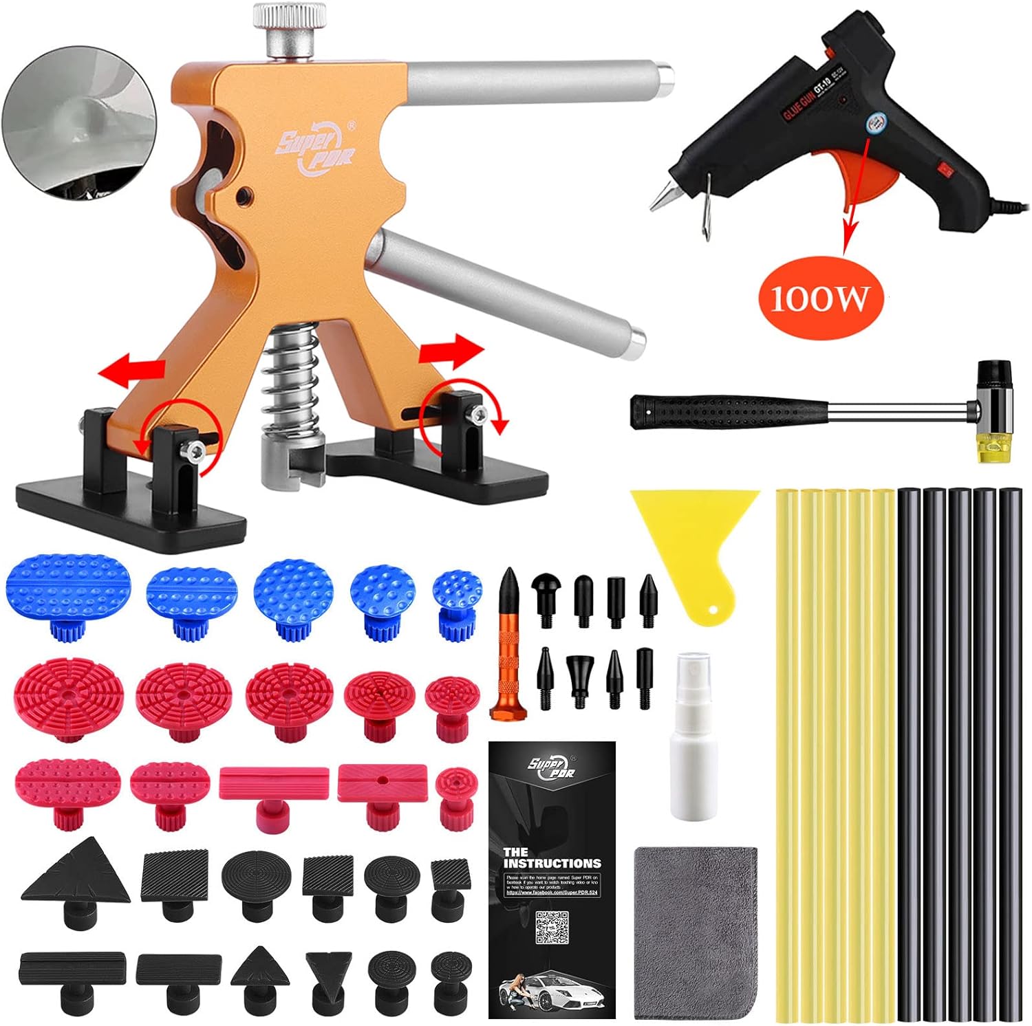 Fly5D Dent Puller Kit, Paintless Dent Removal Kit with Gold Dent Lifter