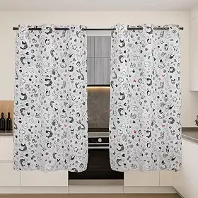 Cortina Cozinha Oxford 2,00x1,40 Estampada Cappuccino Janela Vitrô Ilhós Blackout Blecaute Decorativa Poliéster Varão (Galo)