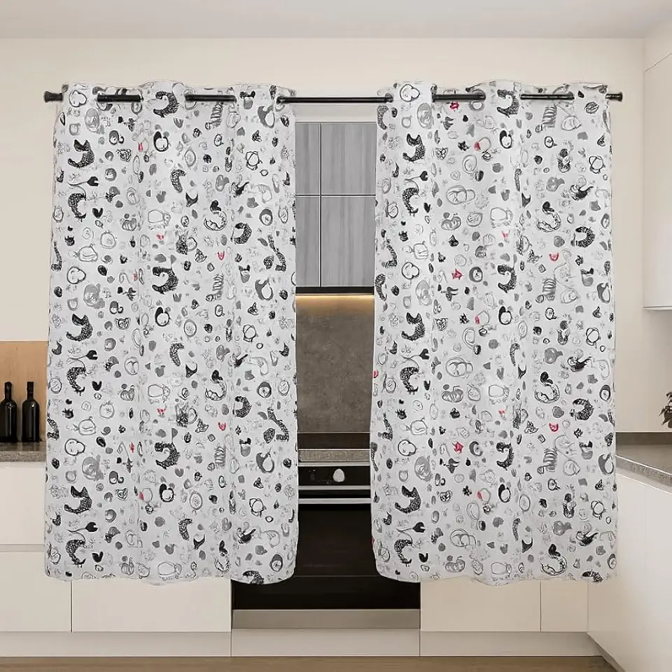 Cortina Cozinha Oxford 2,00x1,40 Estampada Cappuccino Janela Vitrô Ilhós Blackout Blecaute Decorativa Poliéster Varão (Galo)