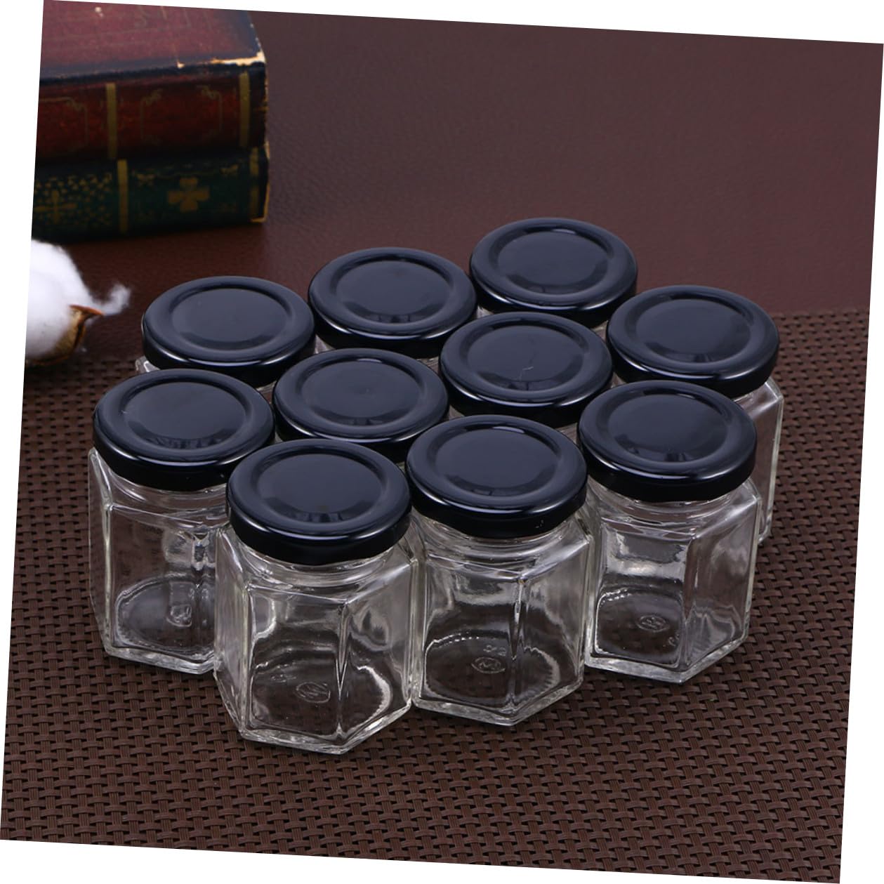 10 Stück Sechseckige Glas Vorratsbehälter 85ml Zuckertank Honigaufbewahrungsflasche Transparent aus Glas für Küche und Haushalt