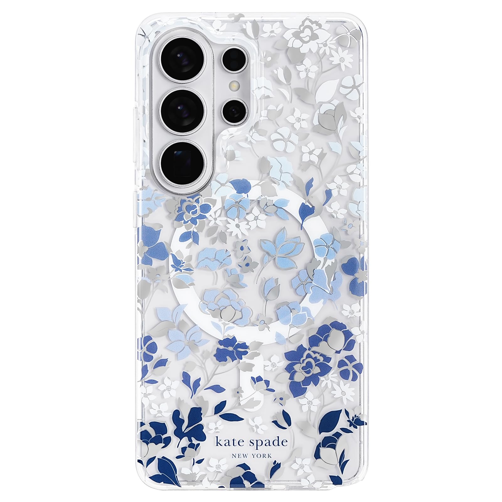 kate spade new york Etui na telefon Samsung Galaxy S26 Ultra - [ładowanie magnetyczne i bezprzewodowe] - designerskie etui na telefon - kwietnik niebieskie kamienie