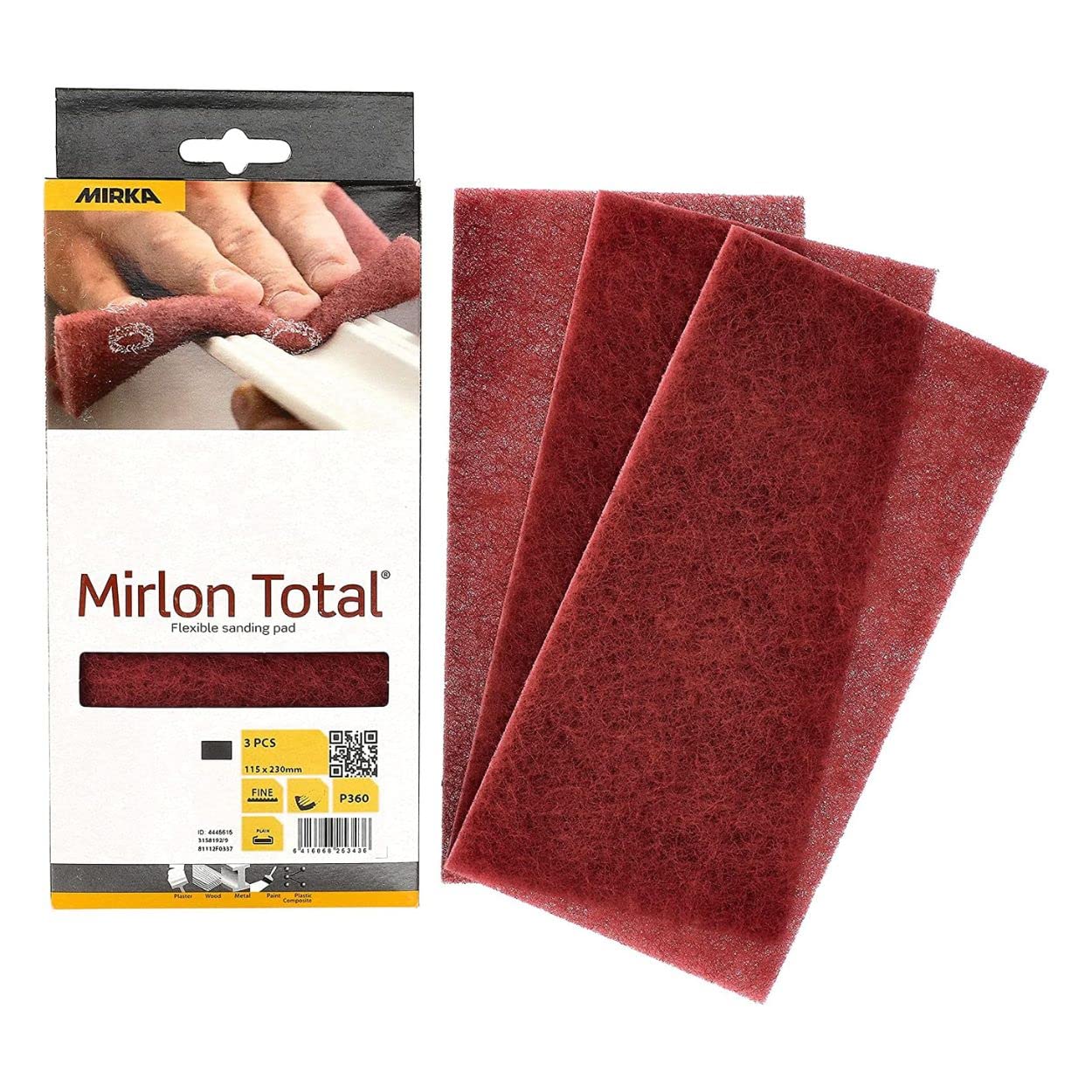 Mirka Mirlon Total Scuff Handsanding Pad Non-Woven/Very Fine Grit 360/3 Pieces / 4.5" x 9" / ‎18-118-447RP