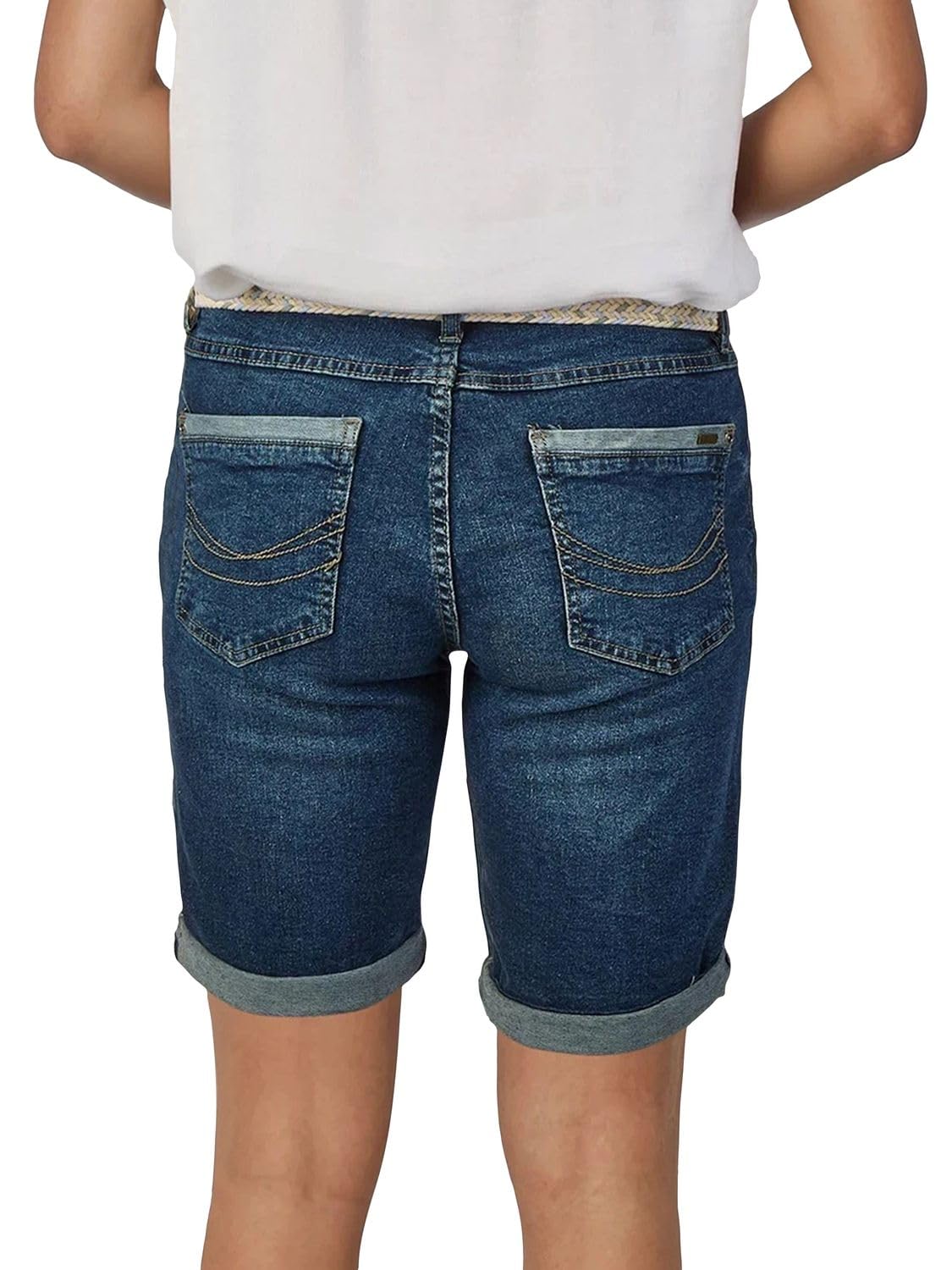 DENIMFY Jeans corti da donna con cintura, vestibilità normale, DFLena, pantaloncini estivi, in denim elasticizzato, basic, tinta unita, blu, S, M, L, XL, XXL