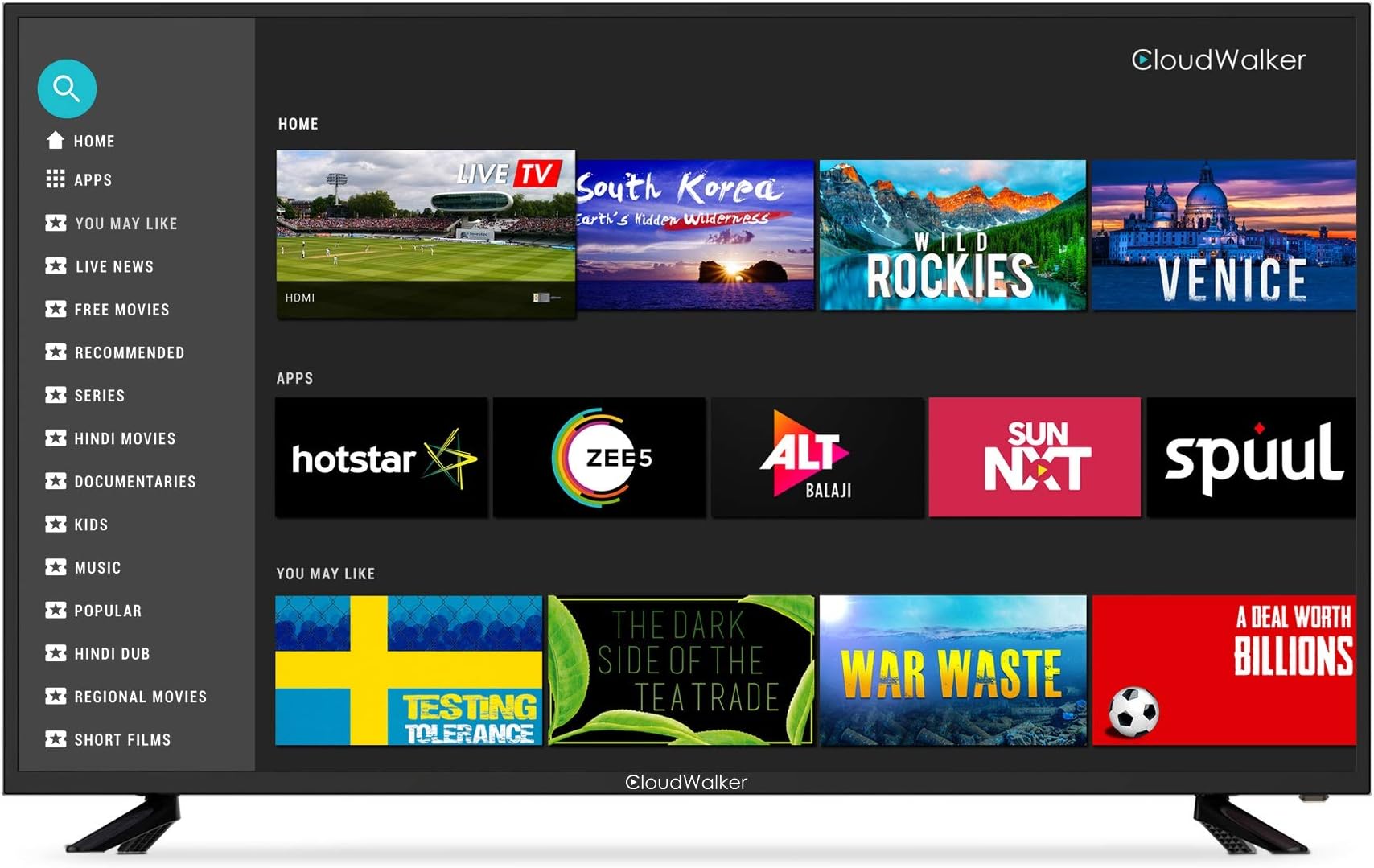 CloudWalker 140 cm (55 inches) 4K Ultra HD Smart LED TV HDR Cloud X2 55SUX2 (Black) (2019 Model)