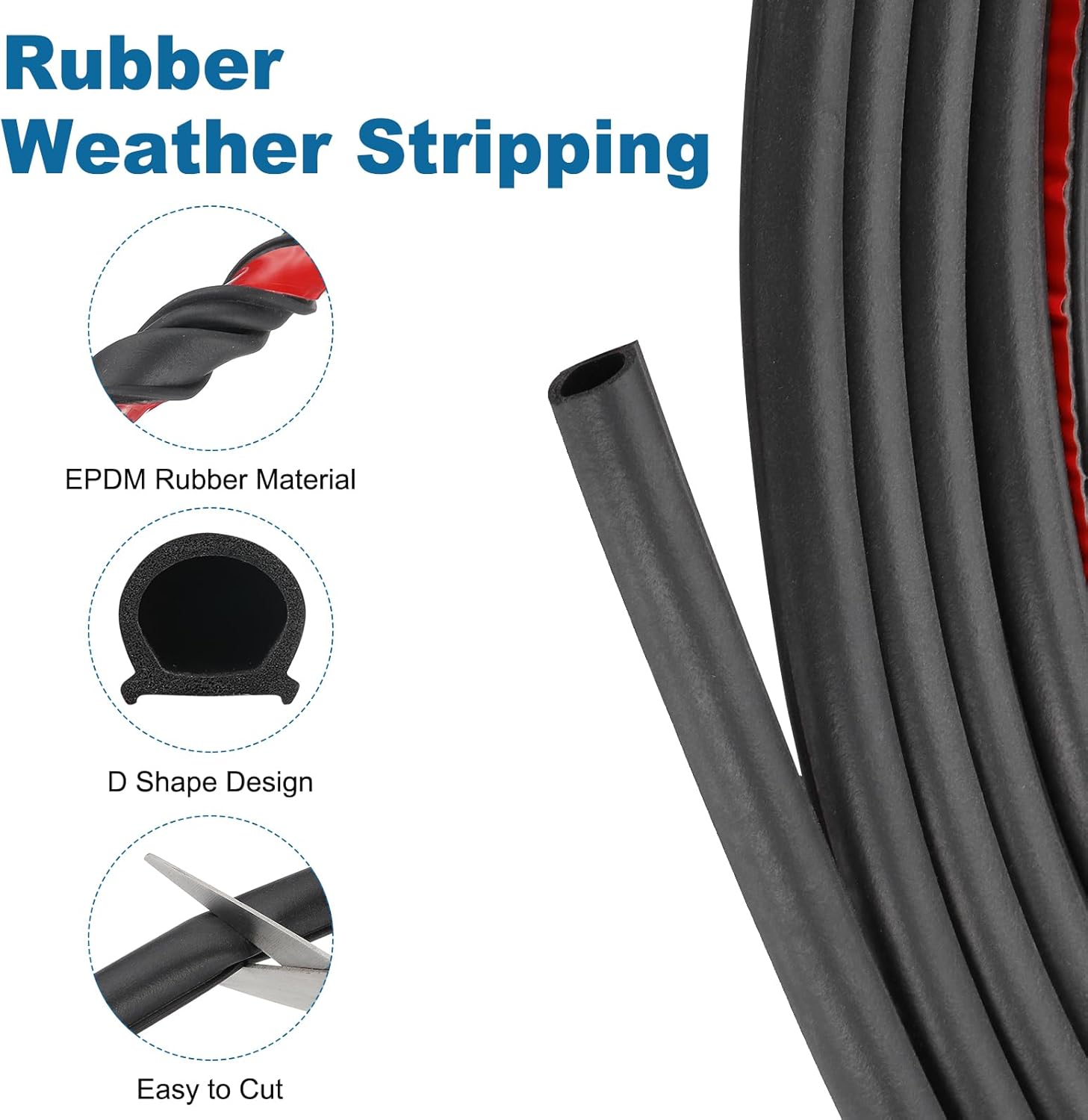 PATIKIL 40 ft D Shape Rubber Seal Strip, 3/8" Self-Adhesive EPDM Rubber Door Weather Stripping for Boat, RV, Auto, Truck, Marine, Garage Doors/Window, Black/Red