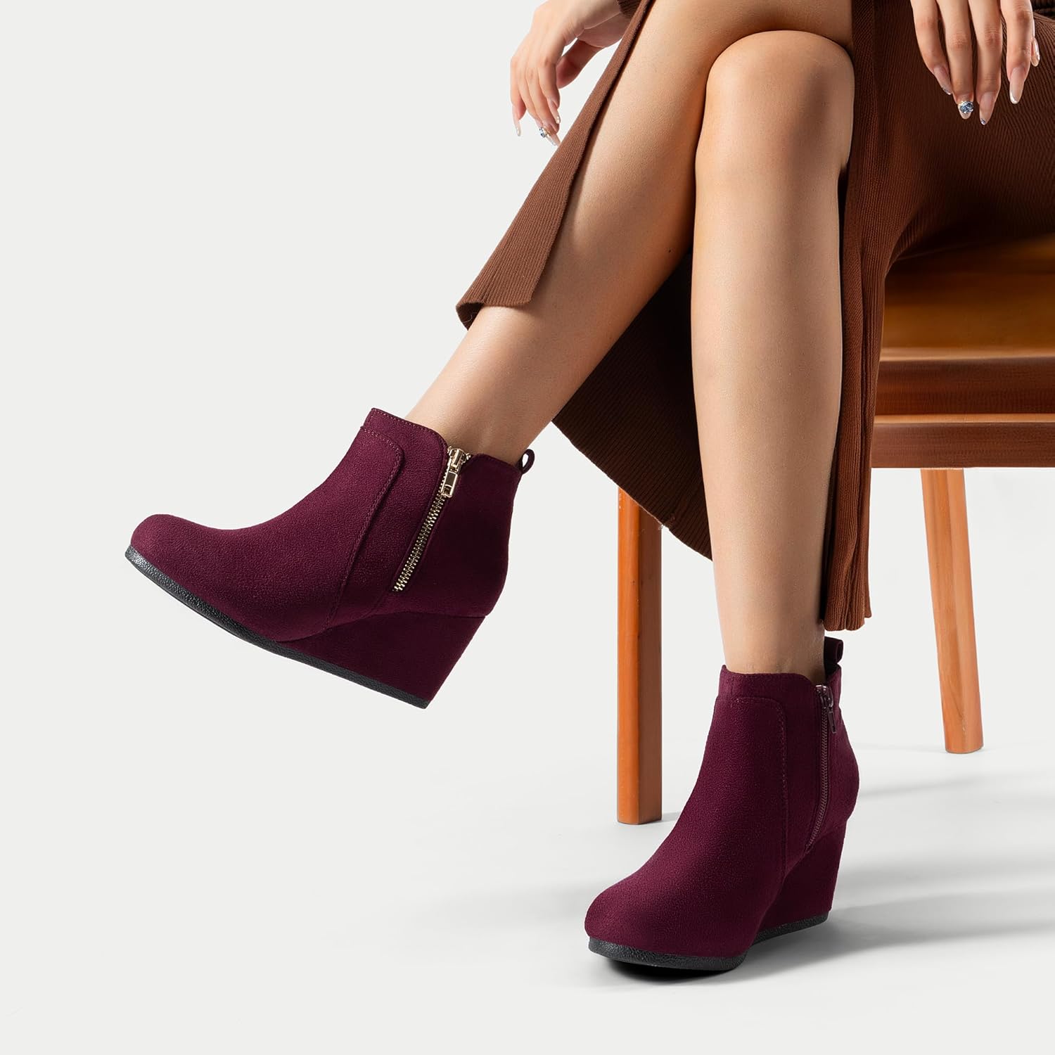DREAM PAIRS Women's Suede Low Wedges Ankle Boots - Image 8
