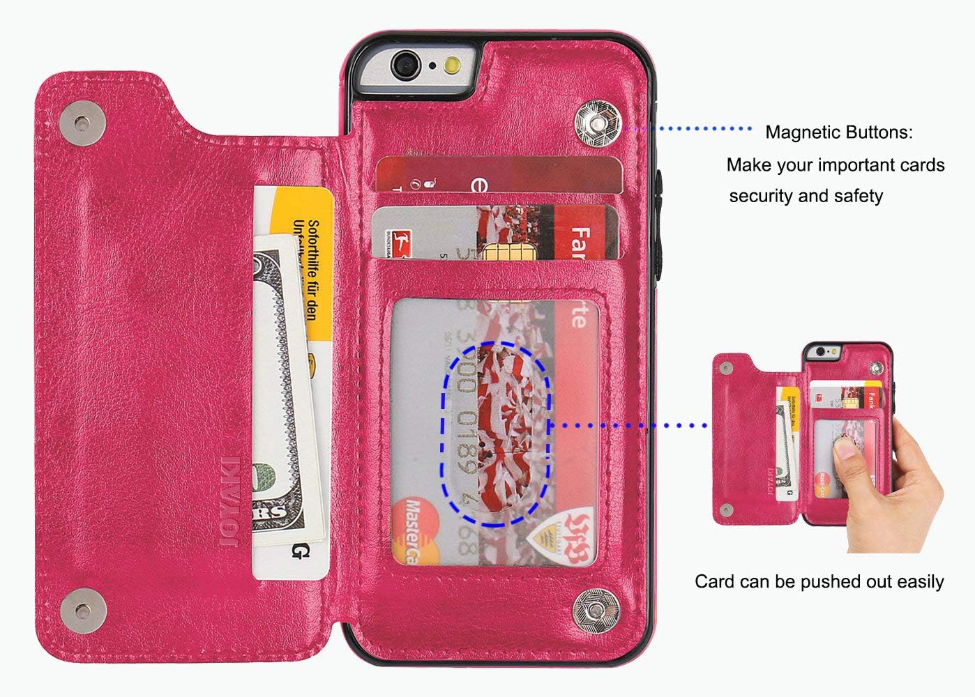 iPhone 6/6s Wallet Case-JOYAKI PU Leather Card Case -Slim fit Executive Wallet Card Case - Ultra Slim Protective Phone Case (Deeppink)
