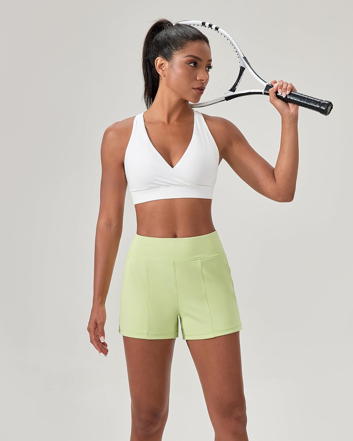 Women's Sports Bra, Criss Cross Deep V Neck Racerback Workout Top with Removable Pads, Medium Impact Tank Top - Image 5