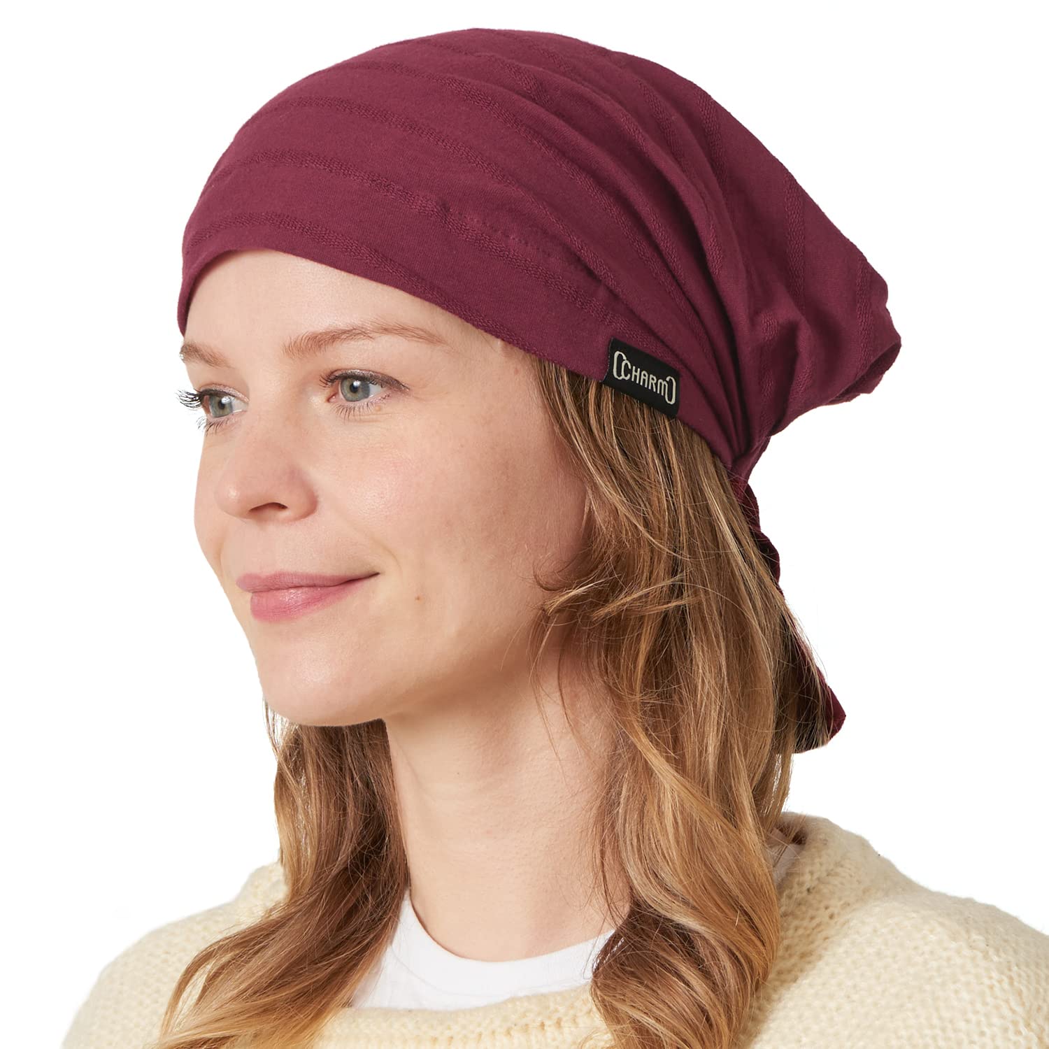 CHARM Cotton Turban Bandana Cap - Mens Chemo Head Cover Womens Pirate Hair Wrap Maroon