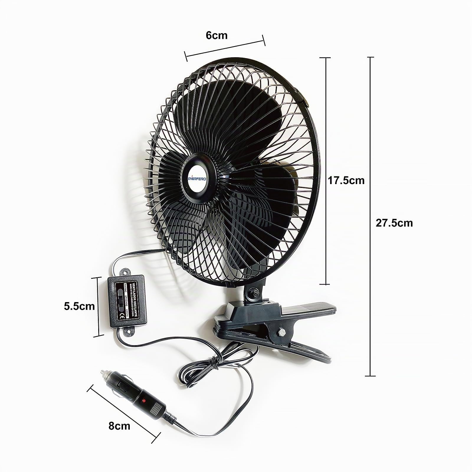8 pulgadas ventilador auto 12V-24V, mini ventilador silencioso,vendilador para coches,camiones y furgonetas (Negro, 24V)
