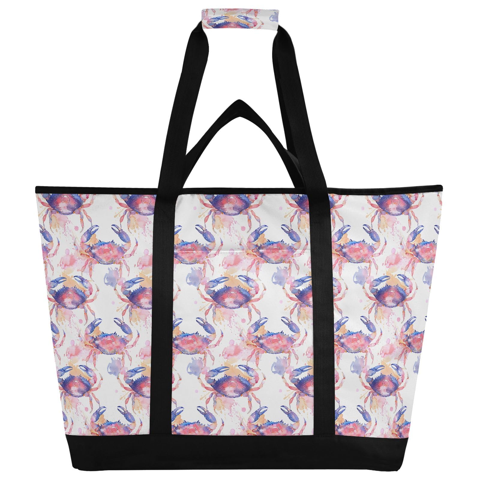 Borsa termica isolata con granchio rosa acquerello, borse della spesa riutilizzabili con cerniera grande borsa termica portatile per viaggi o campeggio