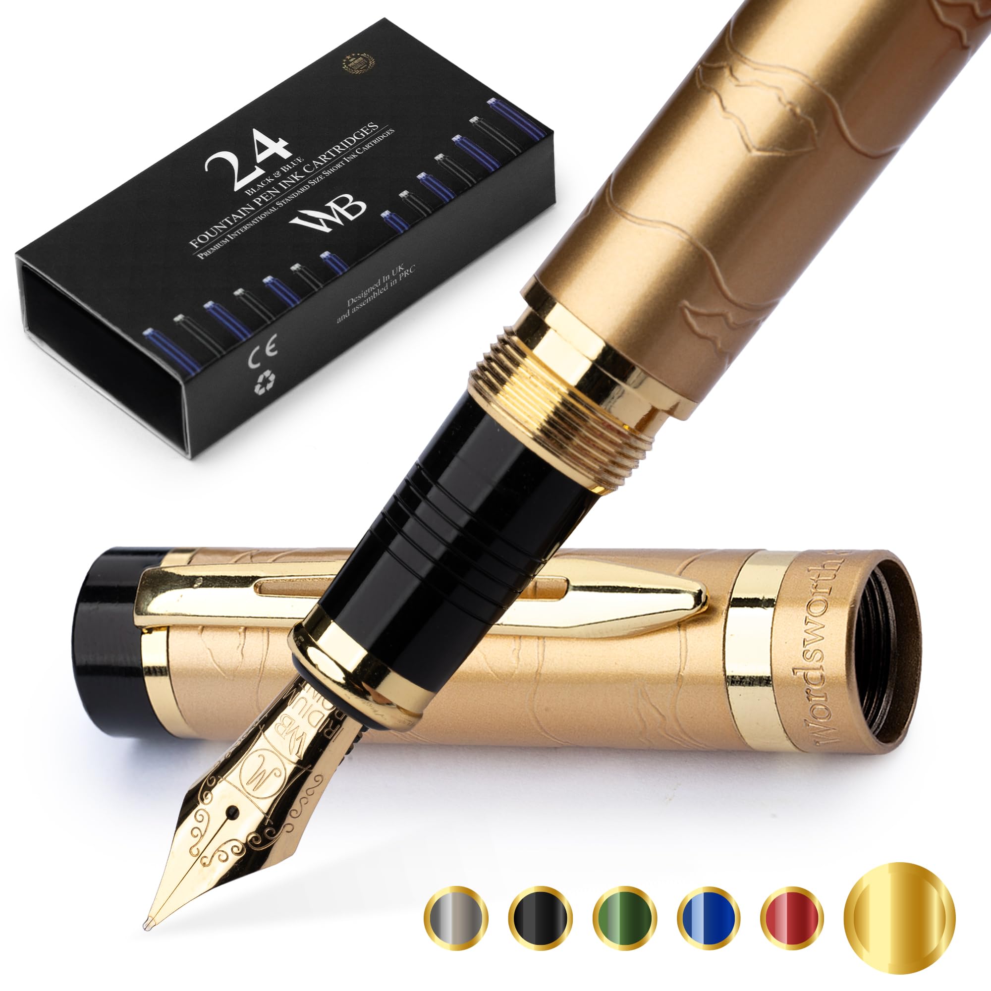 ブラック万年筆 ゴールドアクセント Amazon | Wordsworth & Black Primori高級万年筆セット 中字(M