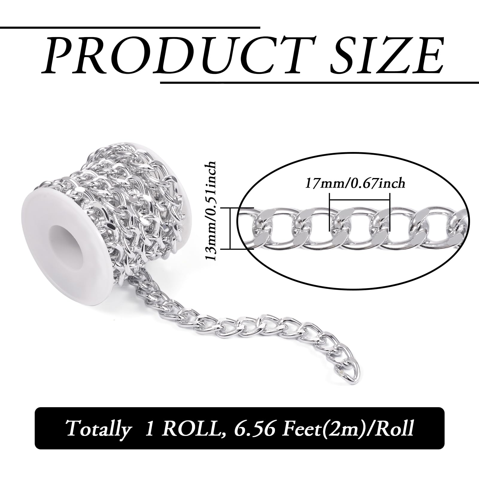 Spritewelry 2M Aluminium Curb Chain Faceted Unwelded Twisted Chain Links Silver Plated Metal Craft Chain for DIY Necklace Bracelet Jewelry Making 17x13x3mm - Image 2